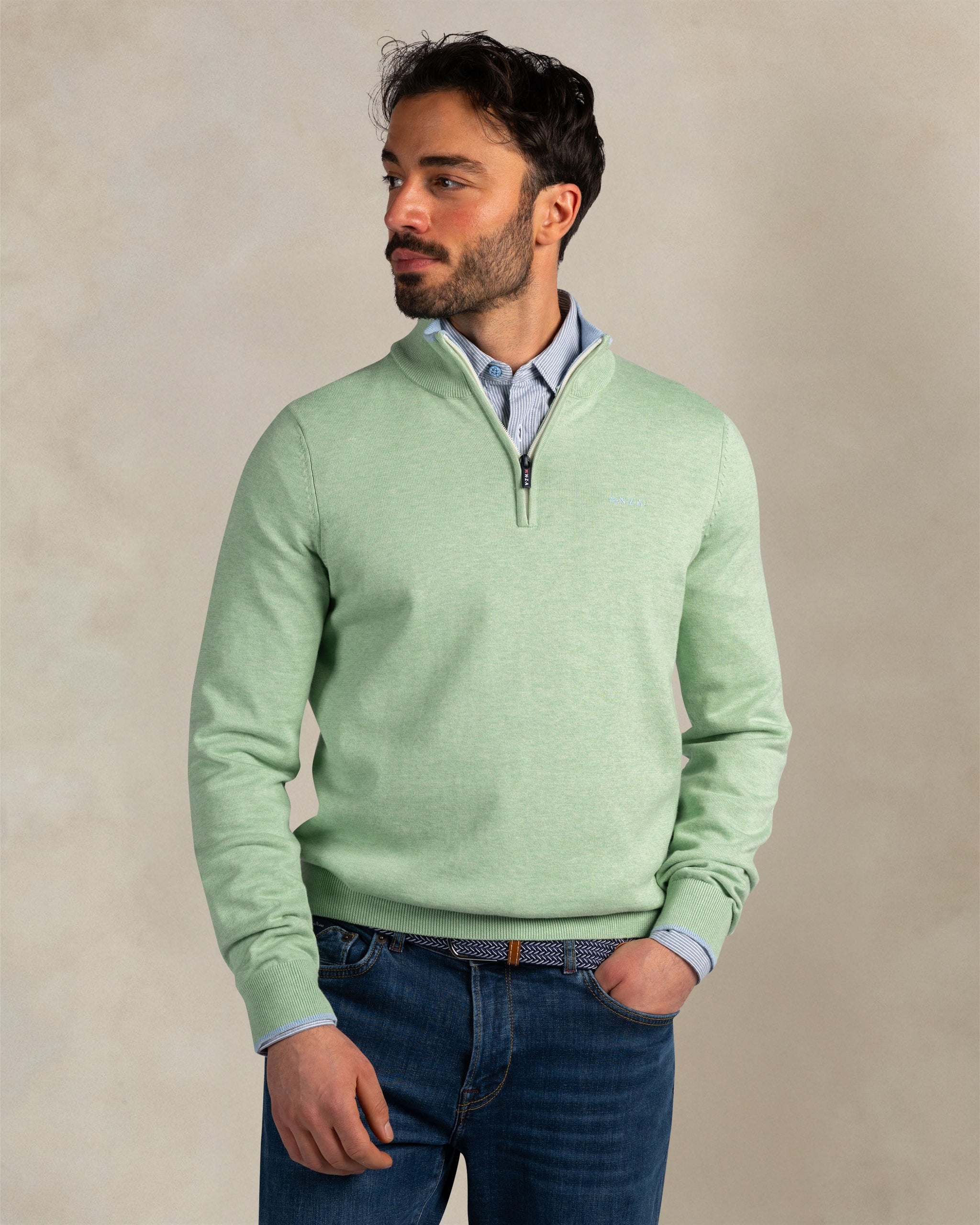 Light green 100% cotton quarter zip pullover Light green 100% cotton quarter zip pullover