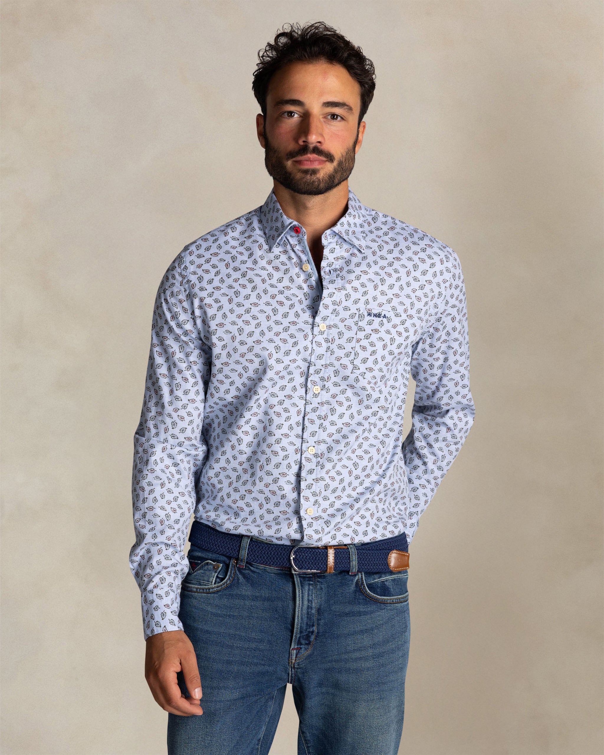 Blaues Baumwollhemd mit Print Blaues Baumwollhemd mit Print