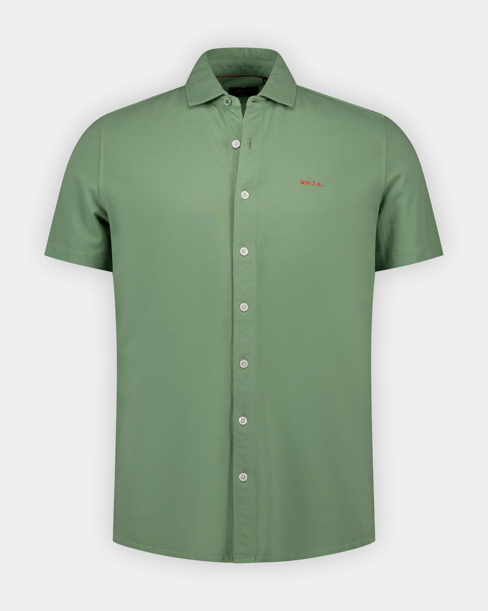 Grünes 100% Baumwoll-Piqué-Hemd mit kurzem Ärmel Grünes 100% Baumwoll-Piqué-Hemd mit kurzem Ärmel