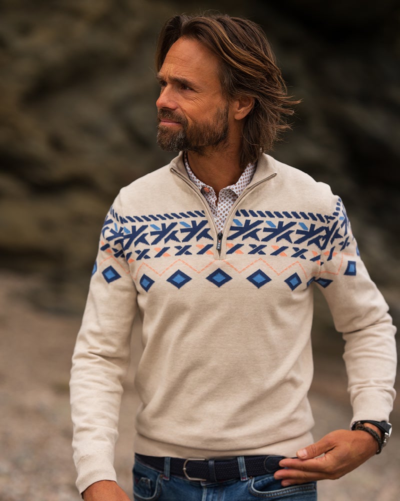 Ecru katoenen half zip trui Ecru katoenen half zip trui