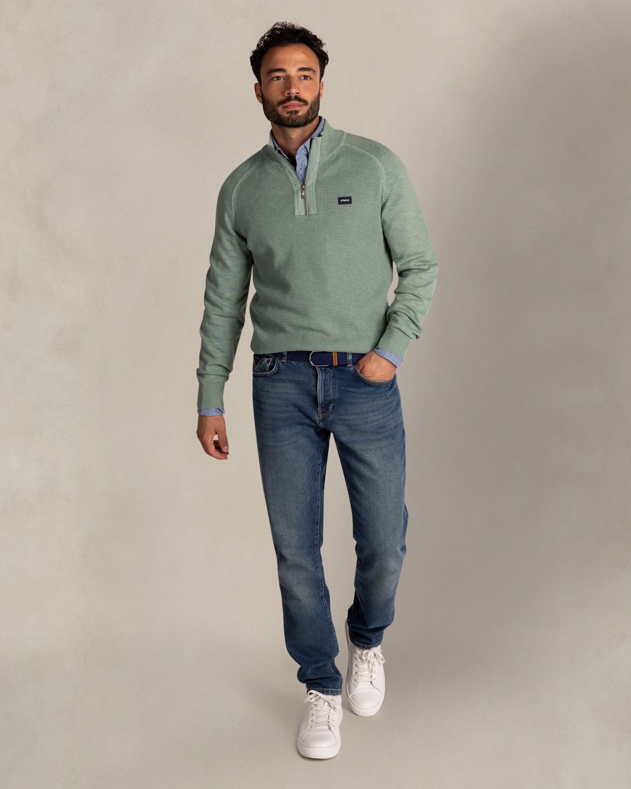 Groene katoenen half zip trui Groene katoenen half zip trui
