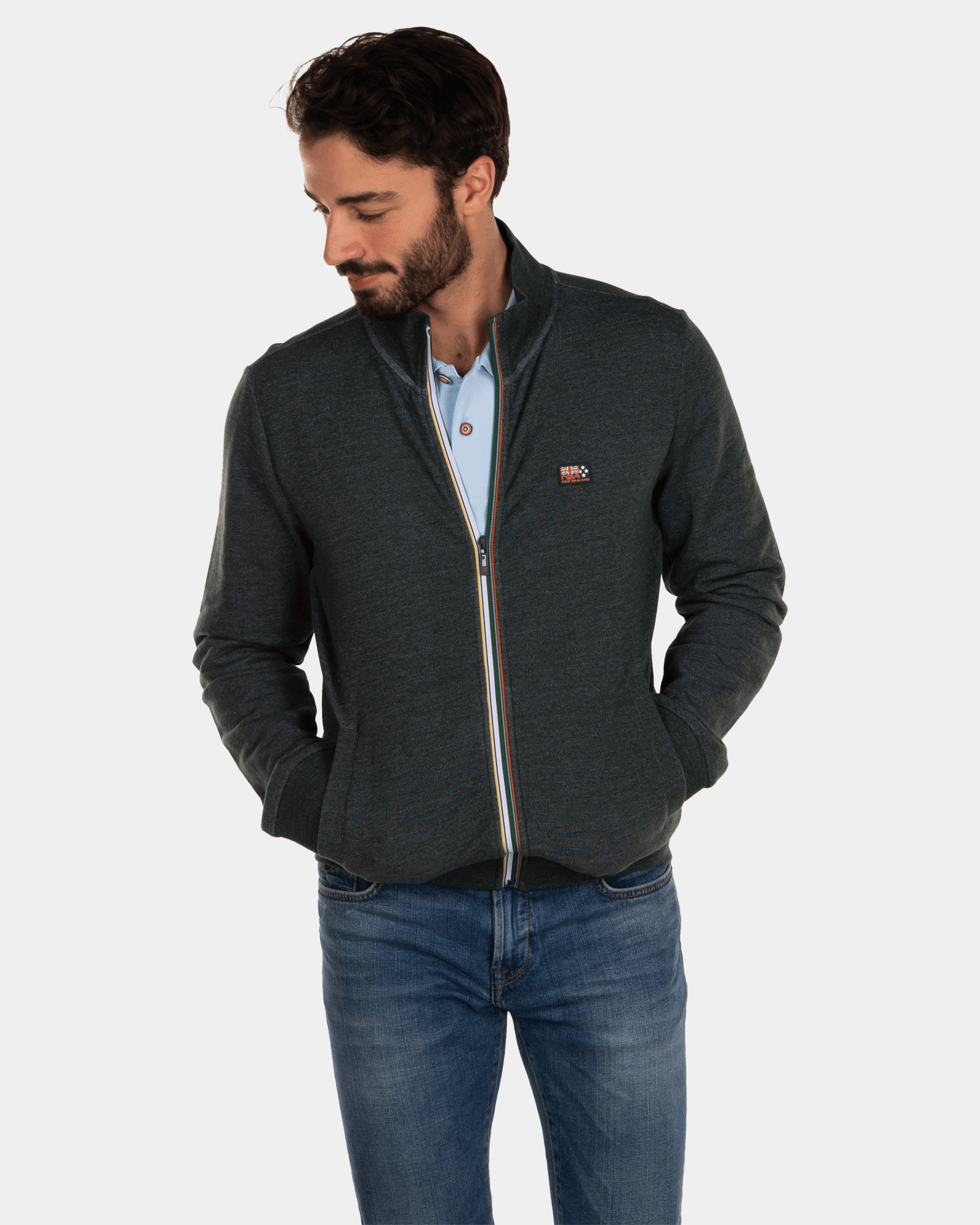 Plain cotton cardigan - Dark Pine Plain cotton cardigan - Dark Pine