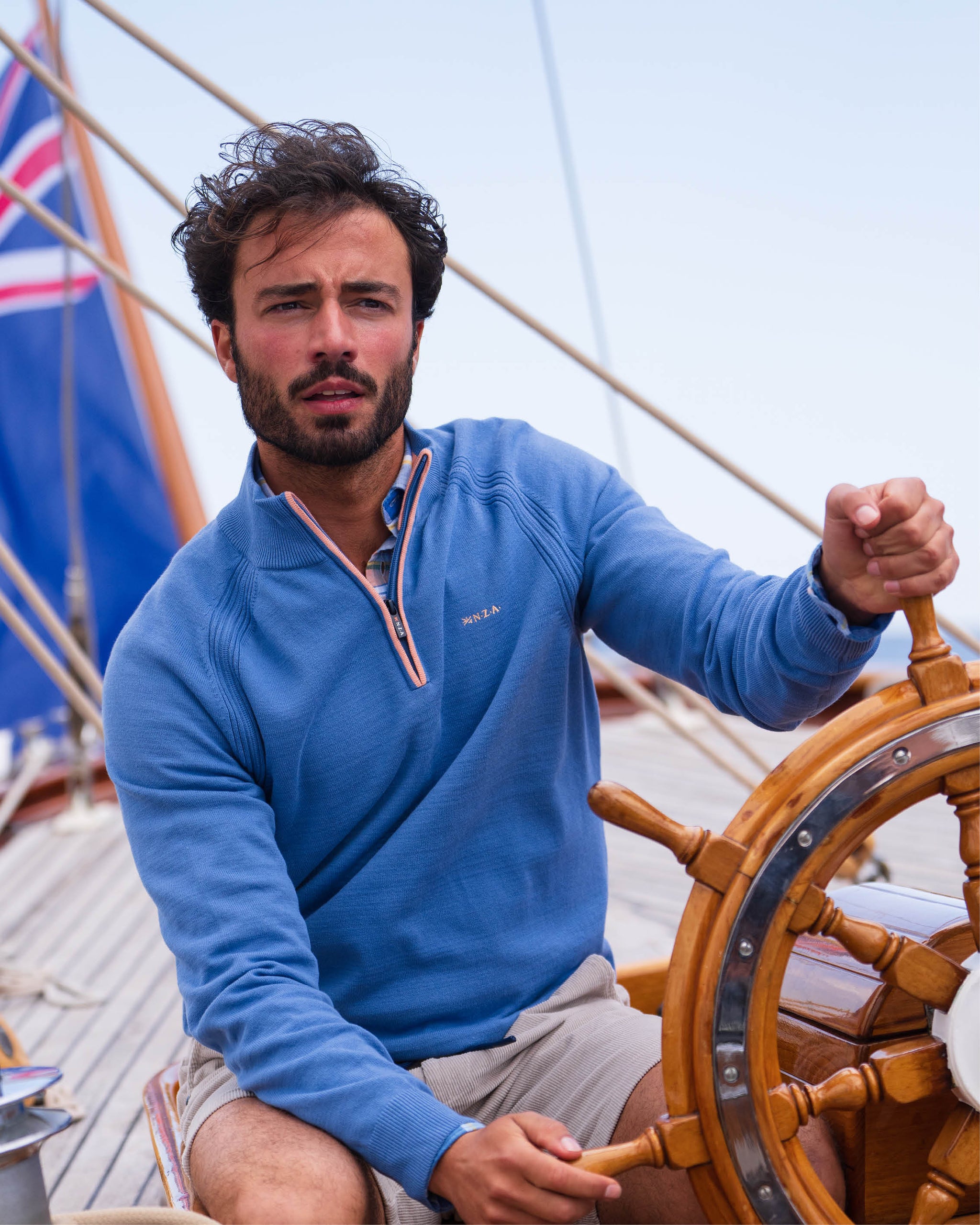 Blauwe katoenen quarter zip trui Blauwe katoenen quarter zip trui