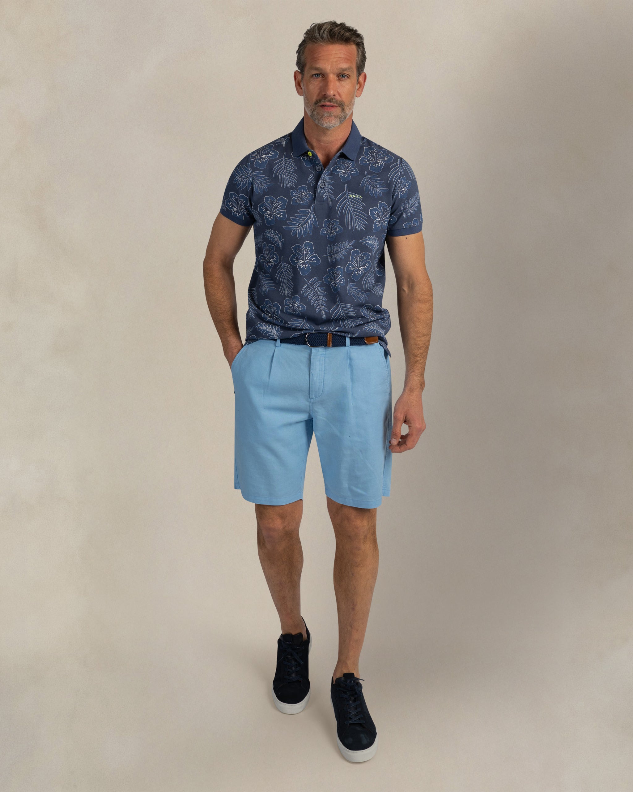 Dark blue 100% cotton print polo Dark blue 100% cotton print polo