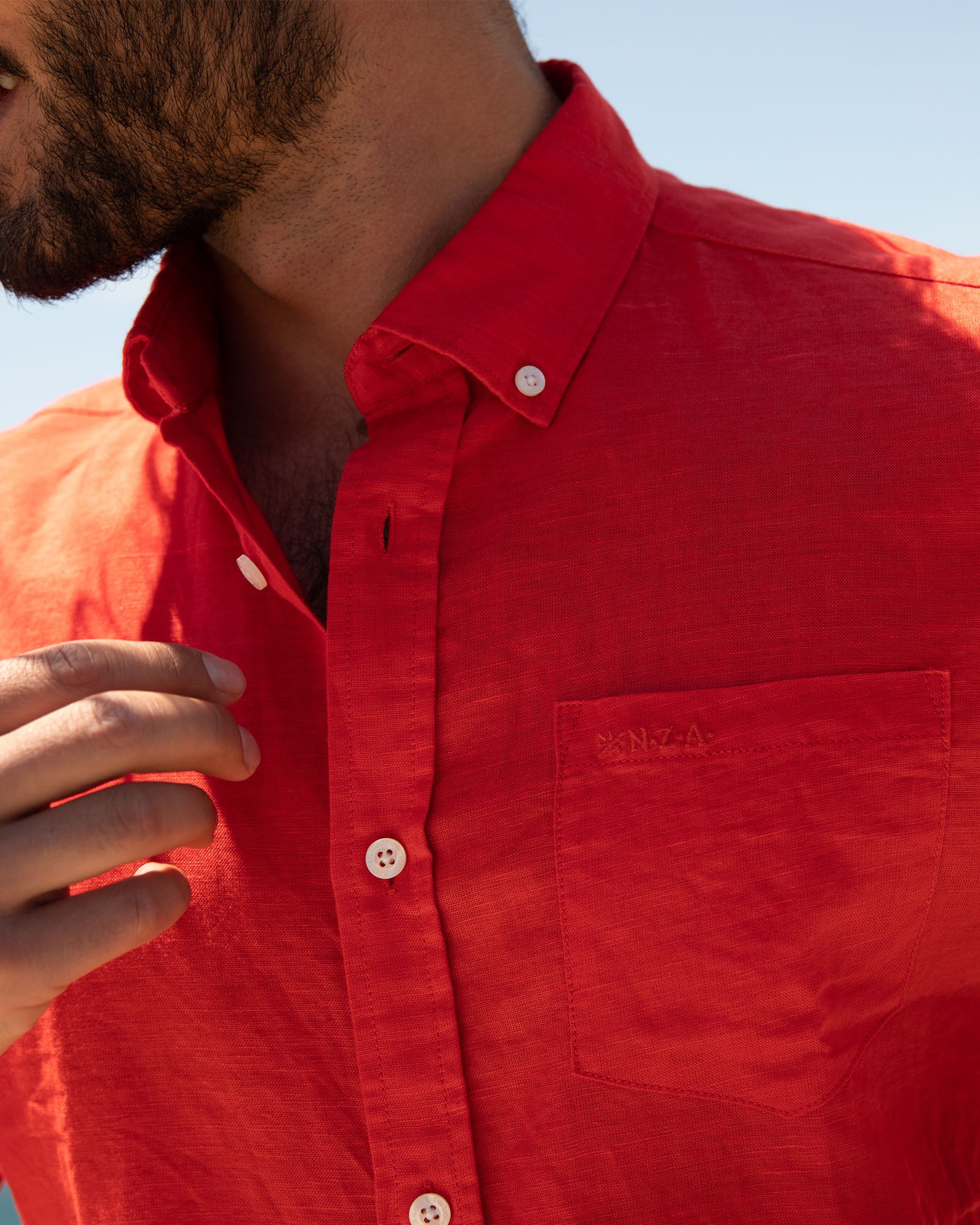 Chemise en lin de couleur unie - Orange Red Chemise en lin de couleur unie - Orange Red