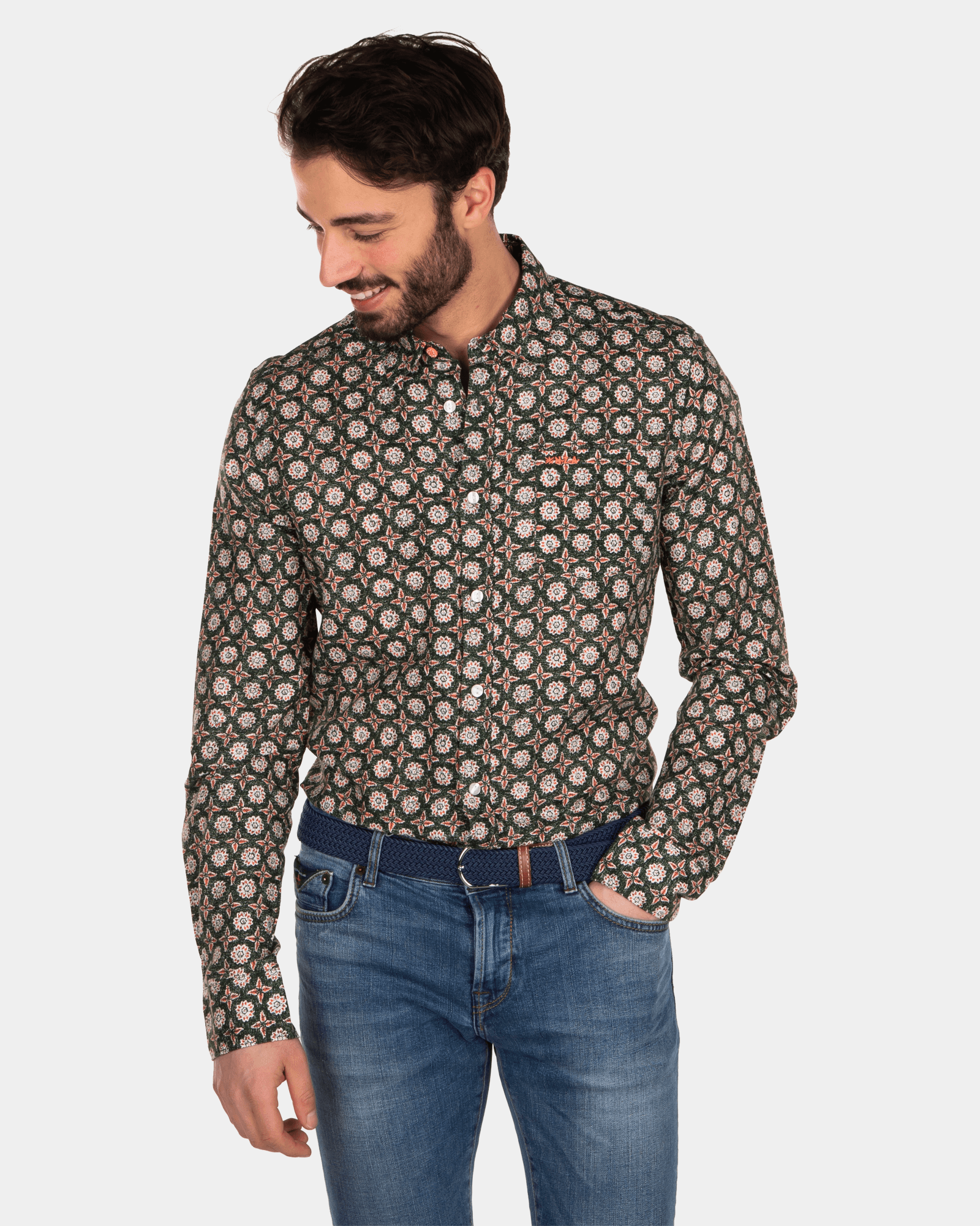 Linen flower printed shirt - Burned Orange Linen flower printed shirt - Burned Orange