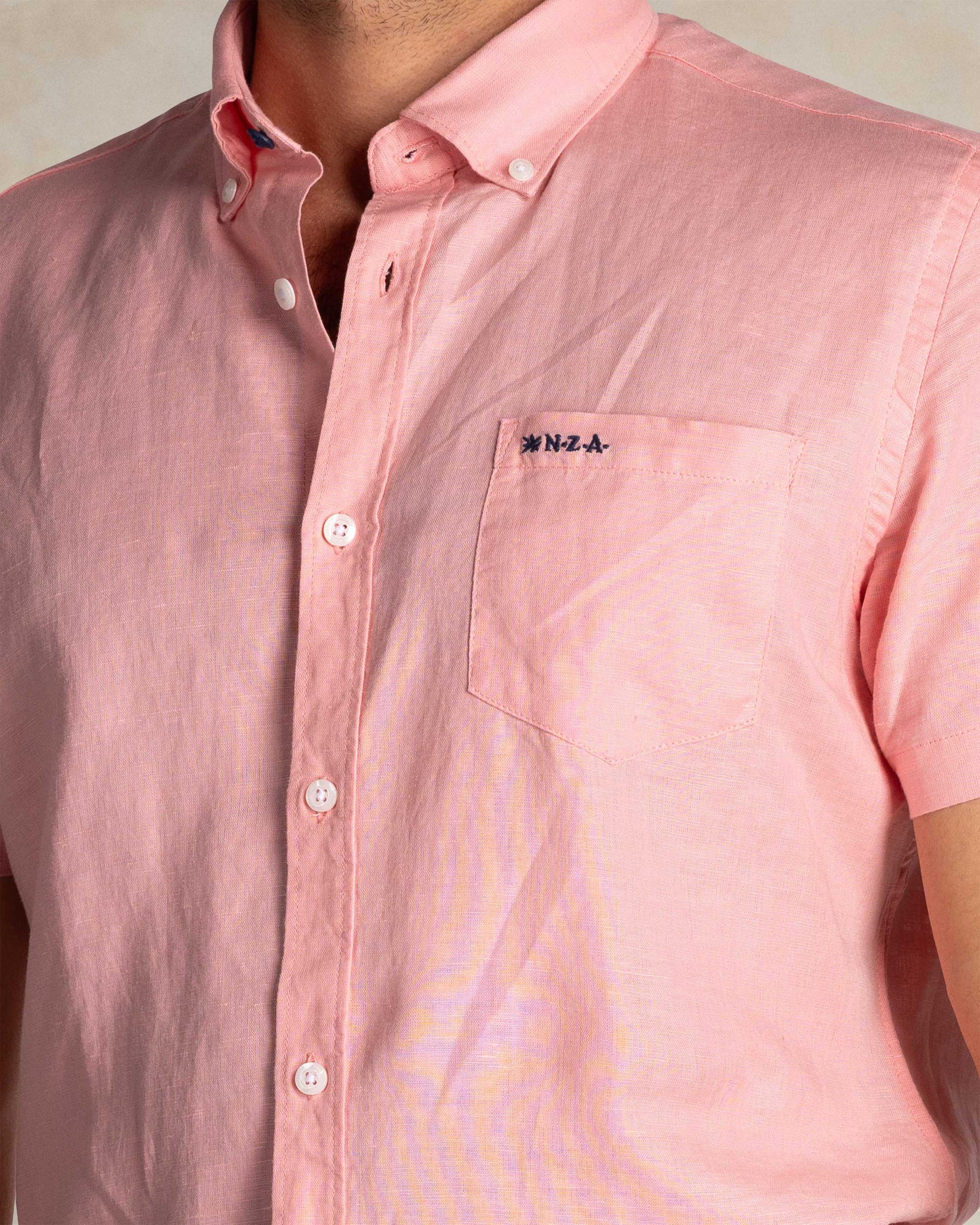 Linen Pastel Pink Short Sleeve Shirt Linen Pastel Pink Short Sleeve Shirt