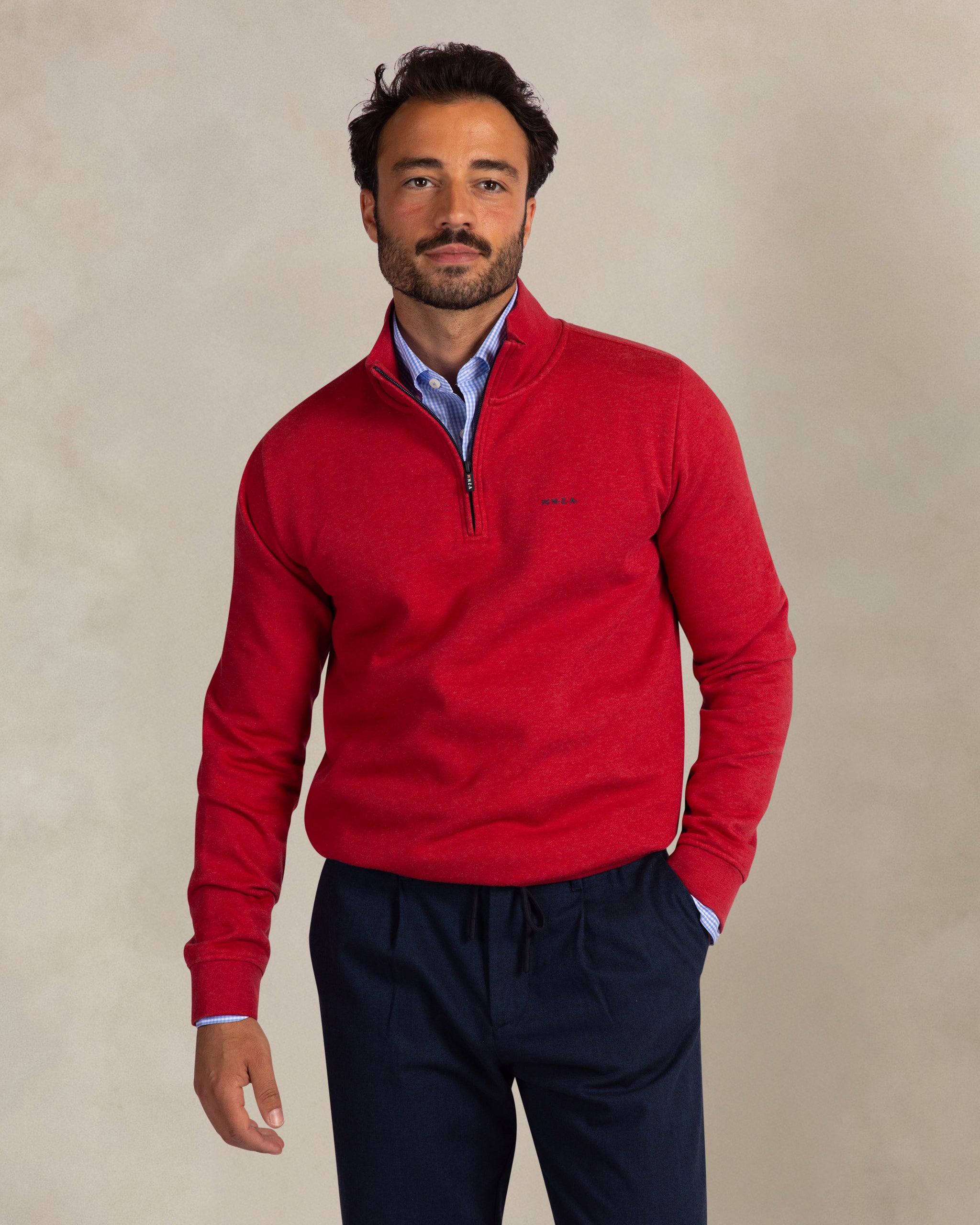 Rode katoenen quarter zip sweater Rode katoenen quarter zip sweater