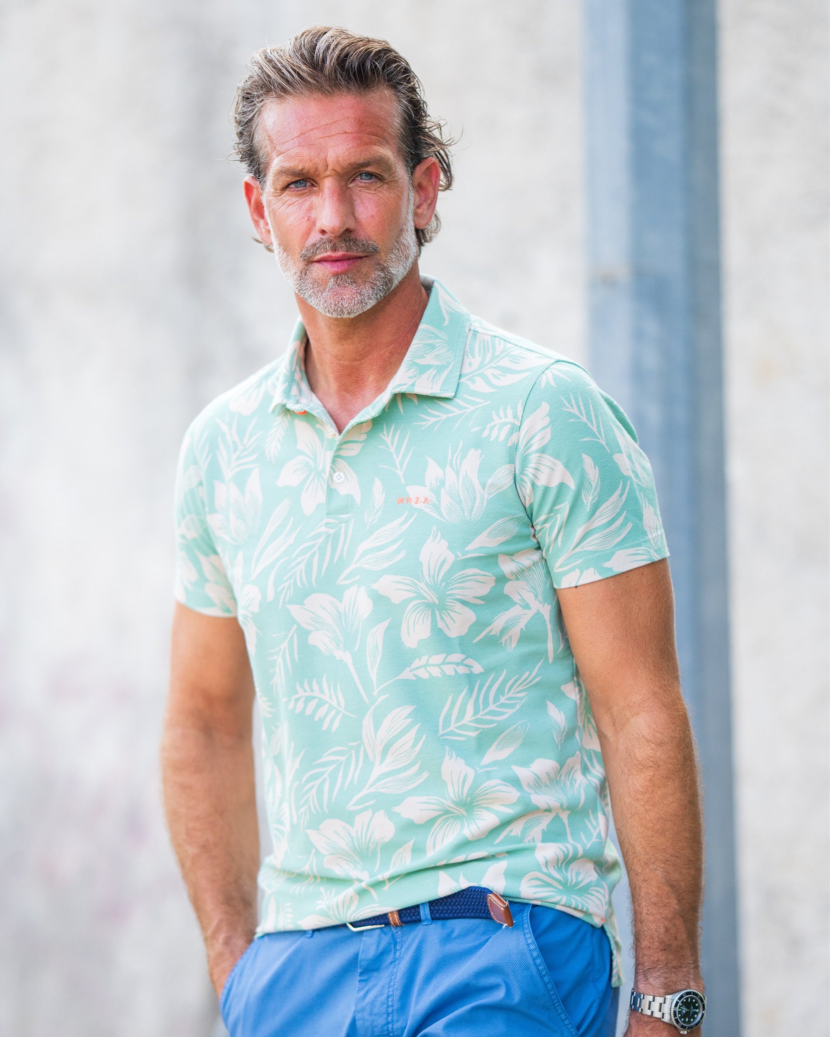 Groene katoenen print polo Groene katoenen print polo