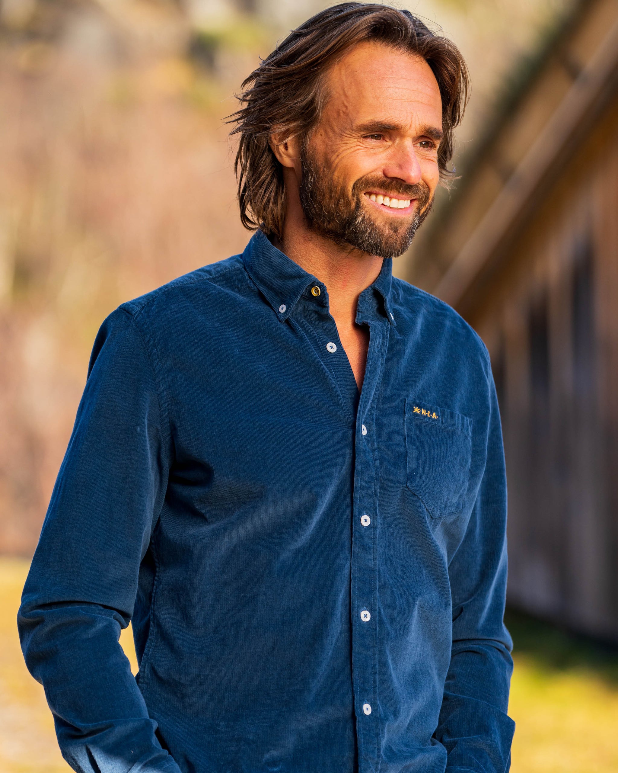 Blauw corduroy overhemd Blauw corduroy overhemd