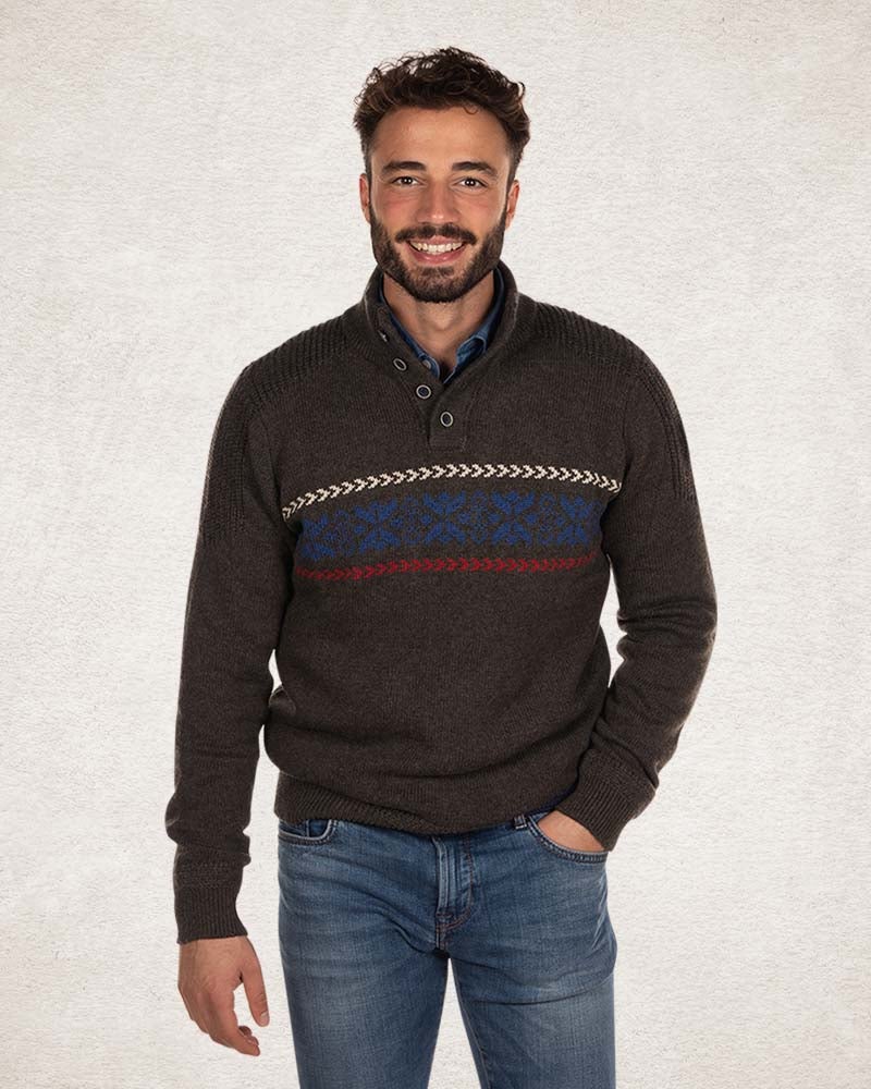 Gestrickte pullover mit halber Knopfleiste - Smoked Green Gestrickte pullover mit halber Knopfleiste - Smoked Green