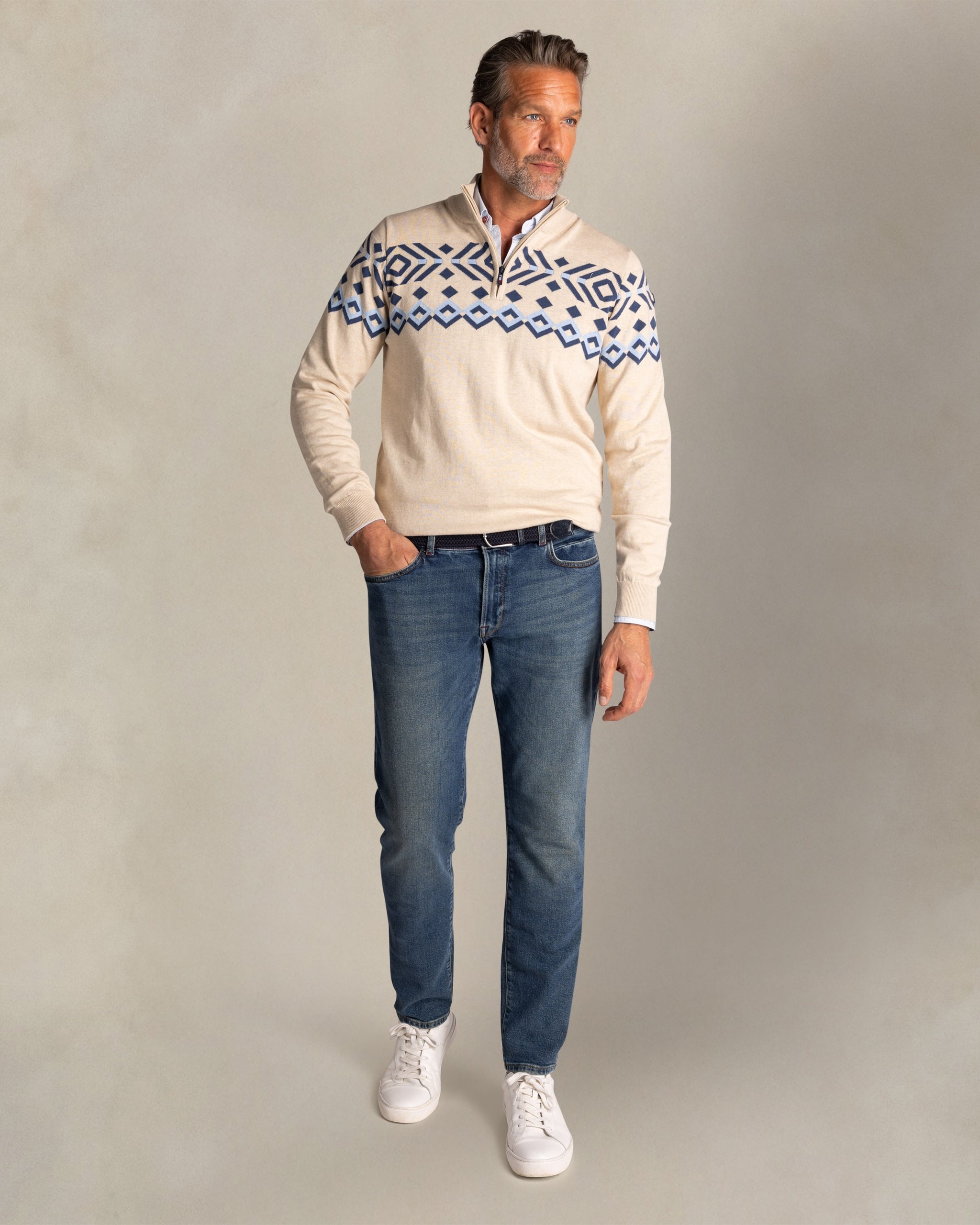 Ecru cotton half zip sweater Ecru cotton half zip sweater