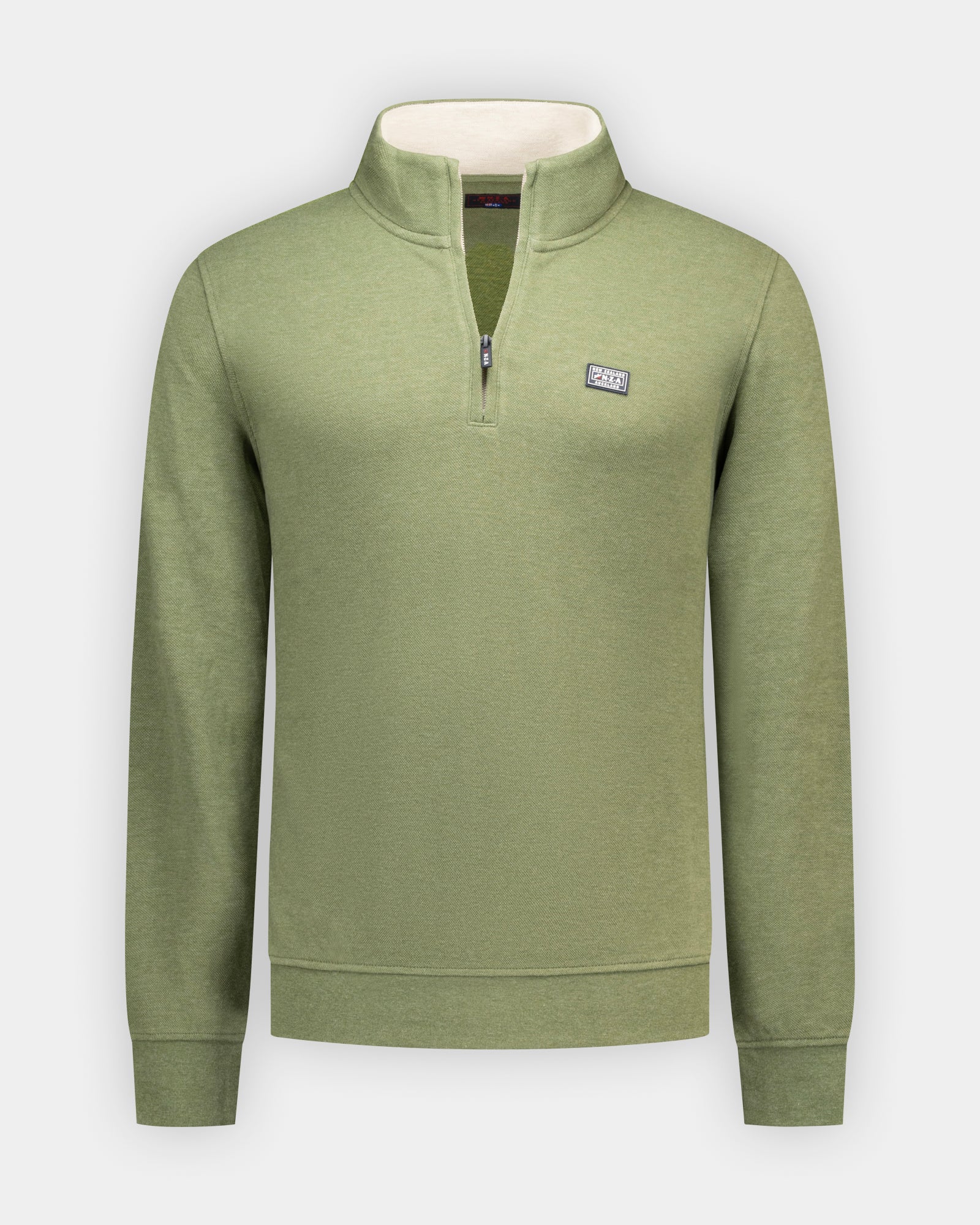 Pull vert en piqué de coton à quart de zip Pull vert en piqué de coton à quart de zip