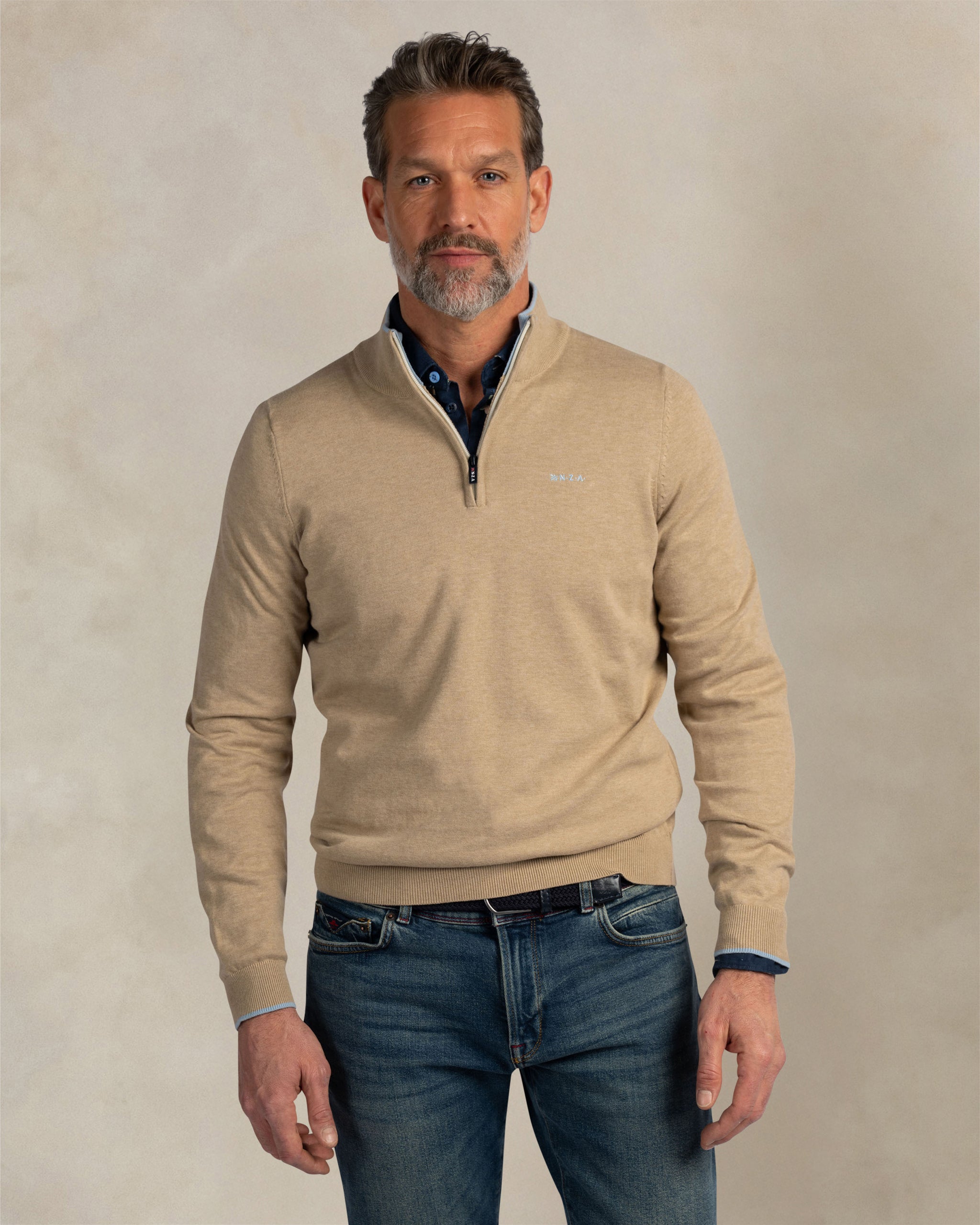 Ecru cotton quarter zip pullover Ecru cotton quarter zip pullover