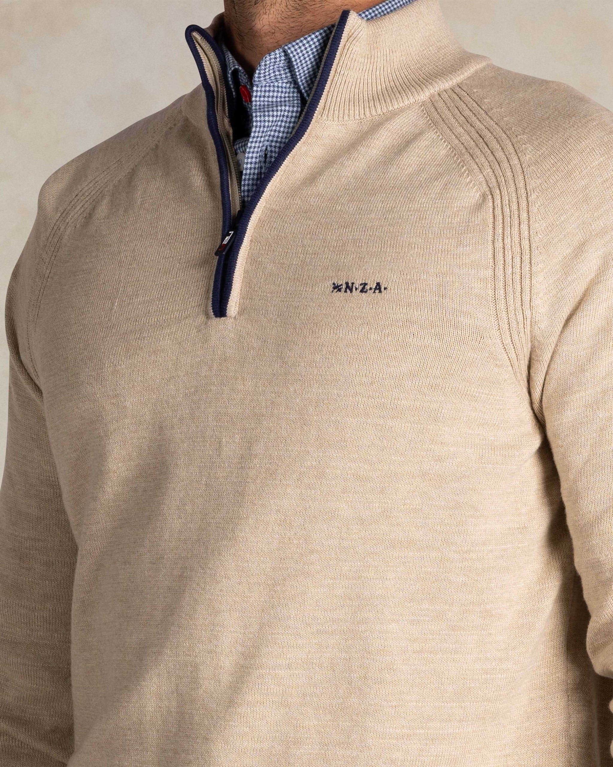 Ecru Baumwoll-Half-Zip-Pullover Ecru Baumwoll-Half-Zip-Pullover