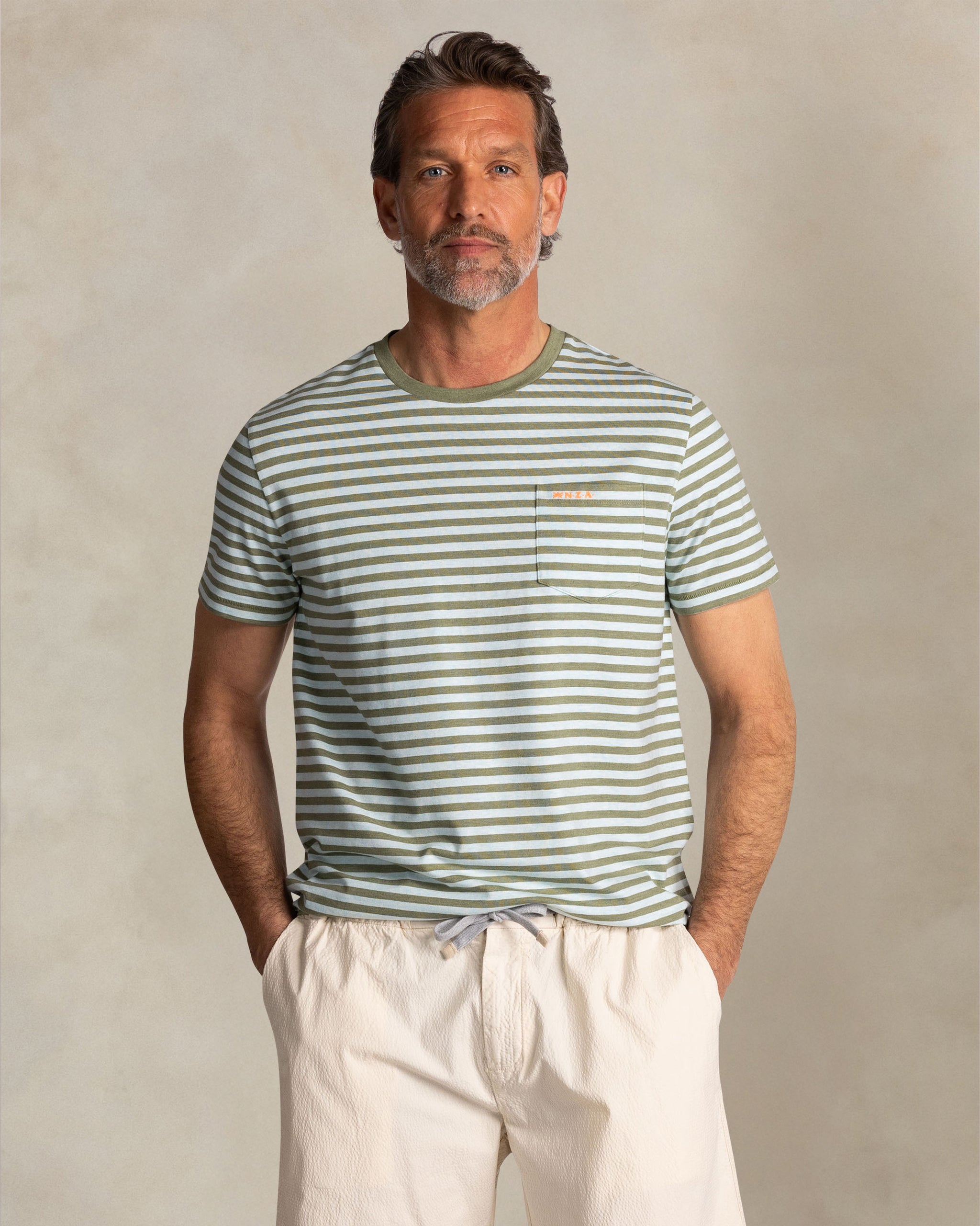 Green T-shirt with light green stripes Green T-shirt with light green stripes