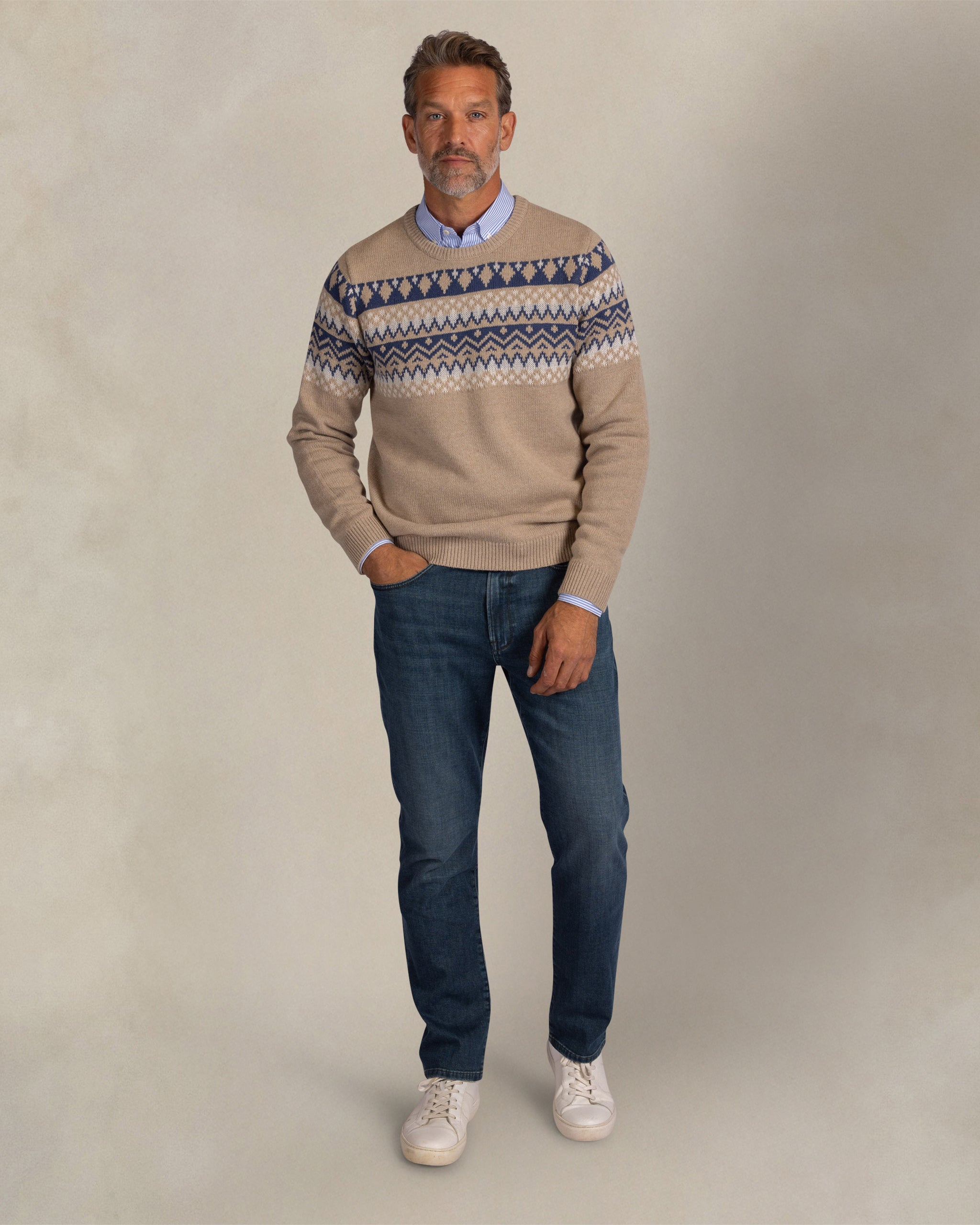 Ecru wool pullover with print Ecru wool pullover with print