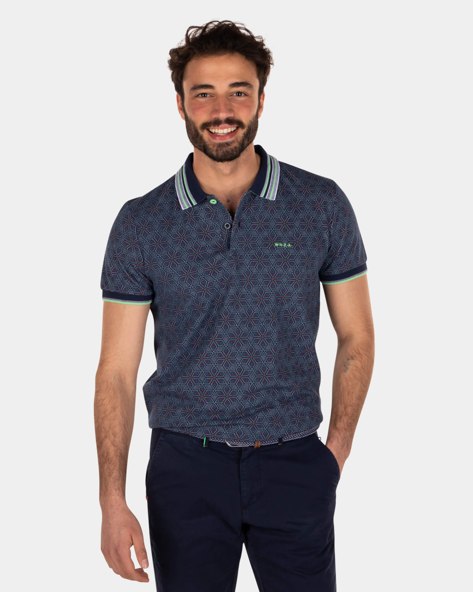 Printed cotton polo shirt - Key Navy Printed cotton polo shirt - Key Navy