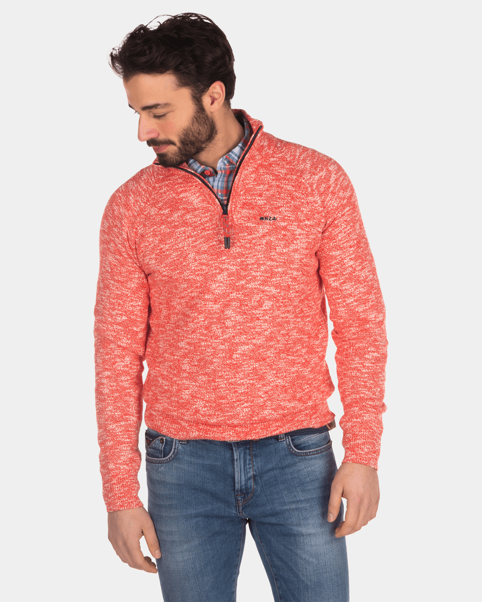 Plain sweater with half zip - Orange Red Plain sweater with half zip - Orange Red