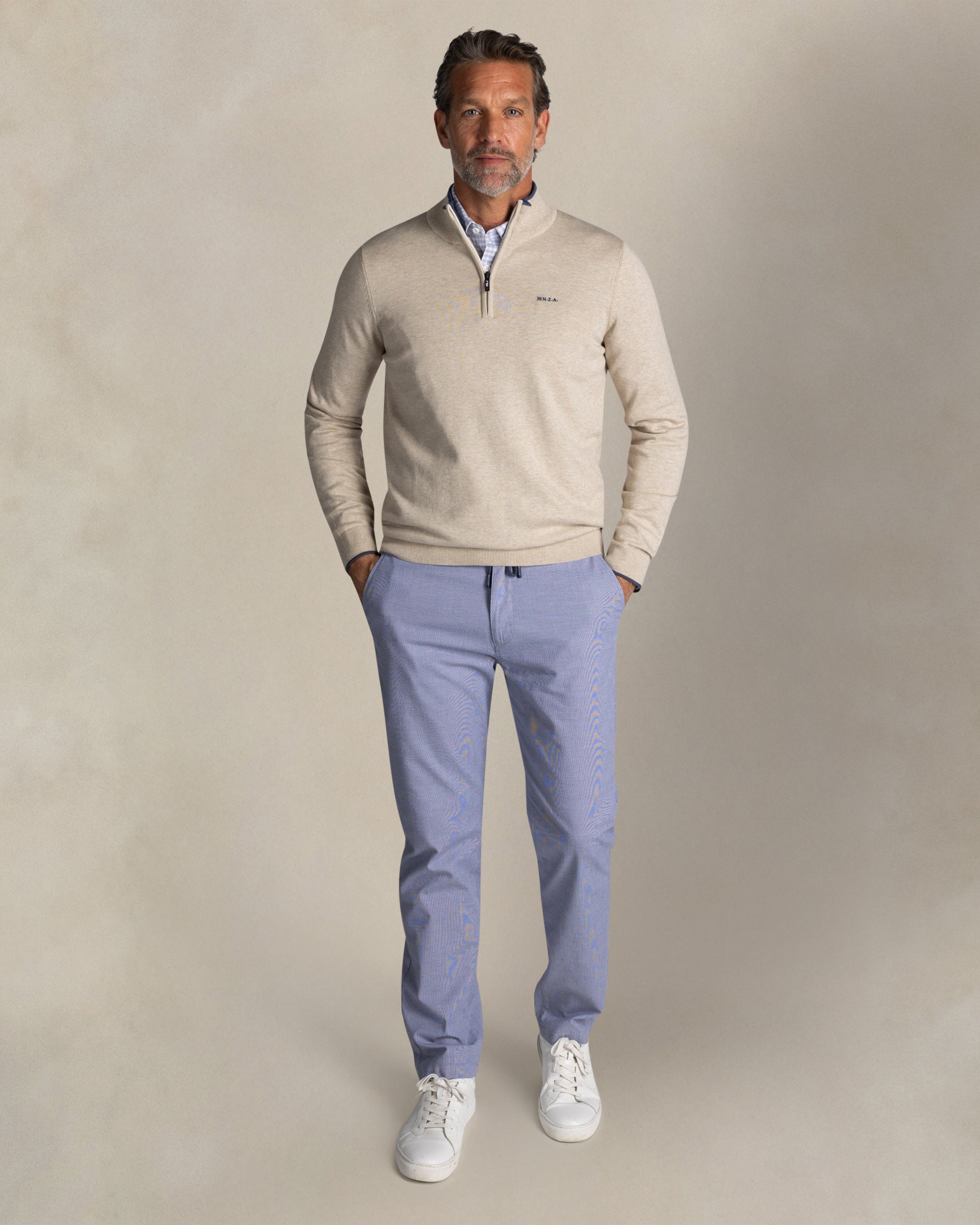 Ecru halbzip-pullover aus baumwolle Ecru halbzip-pullover aus baumwolle