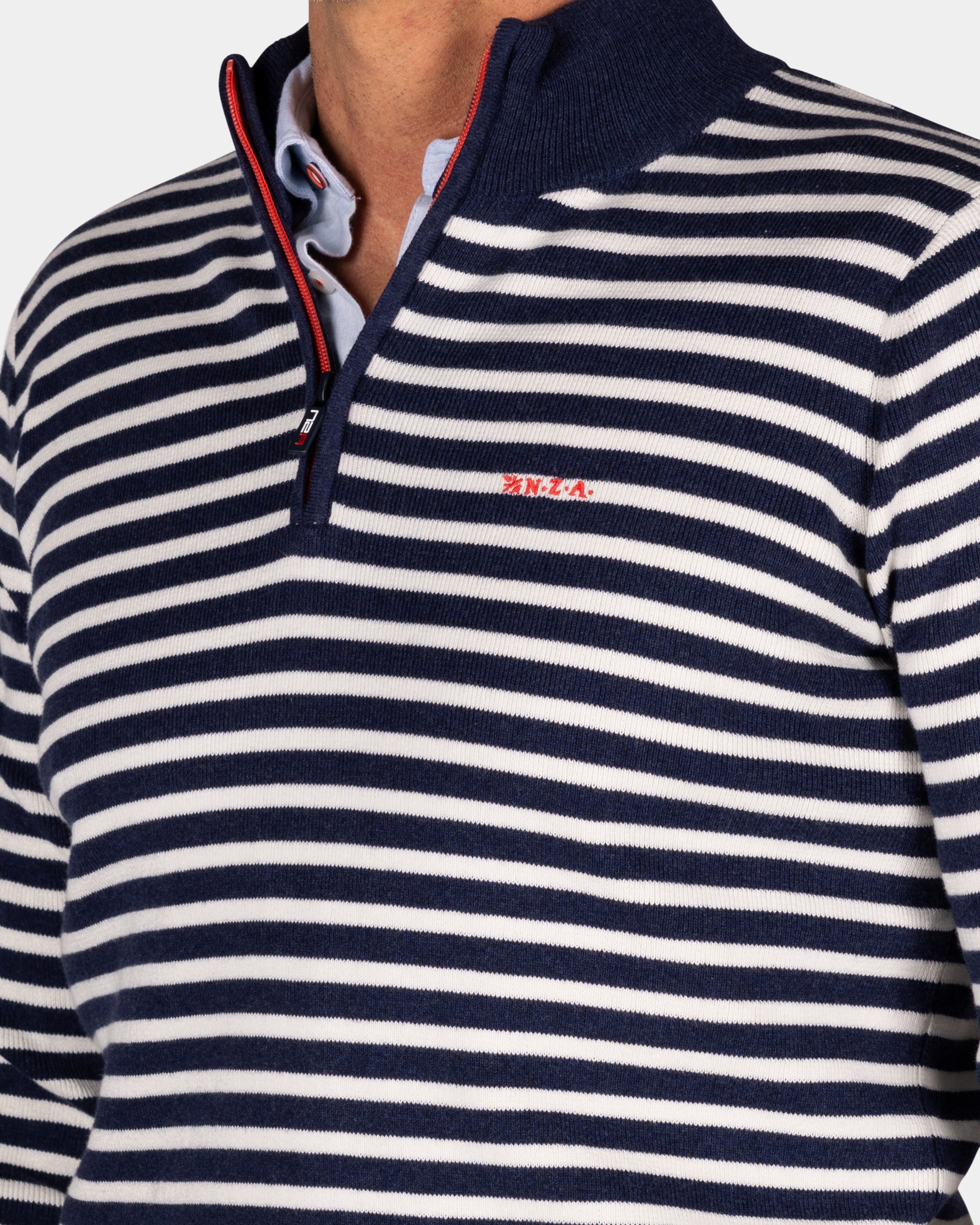 Navy striped pullover with half zip Navy striped pullover with half zip