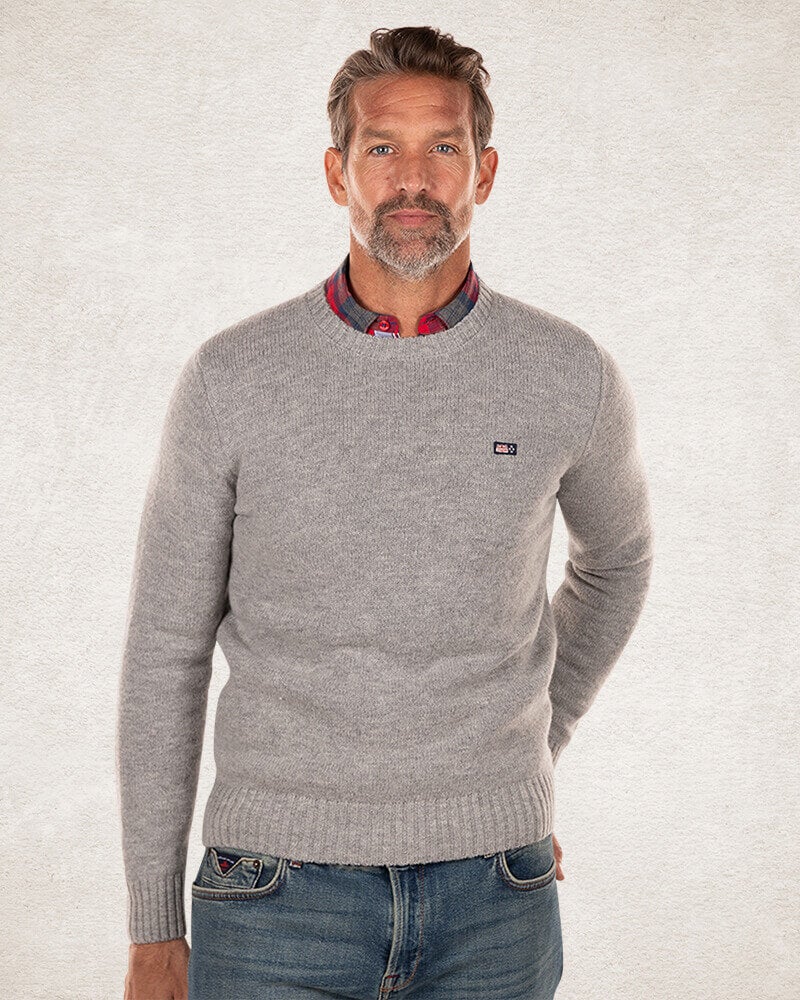 Schlichter Pullover mit Rundhalsausschnitt aus Wolle - Grey Melange