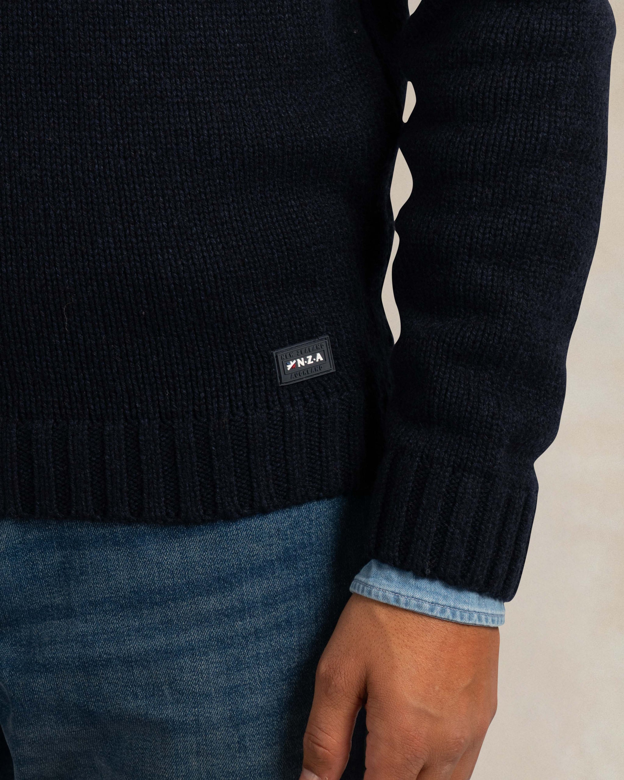 Dark blue chunky knit quarter zip pullover Dark blue chunky knit quarter zip pullover