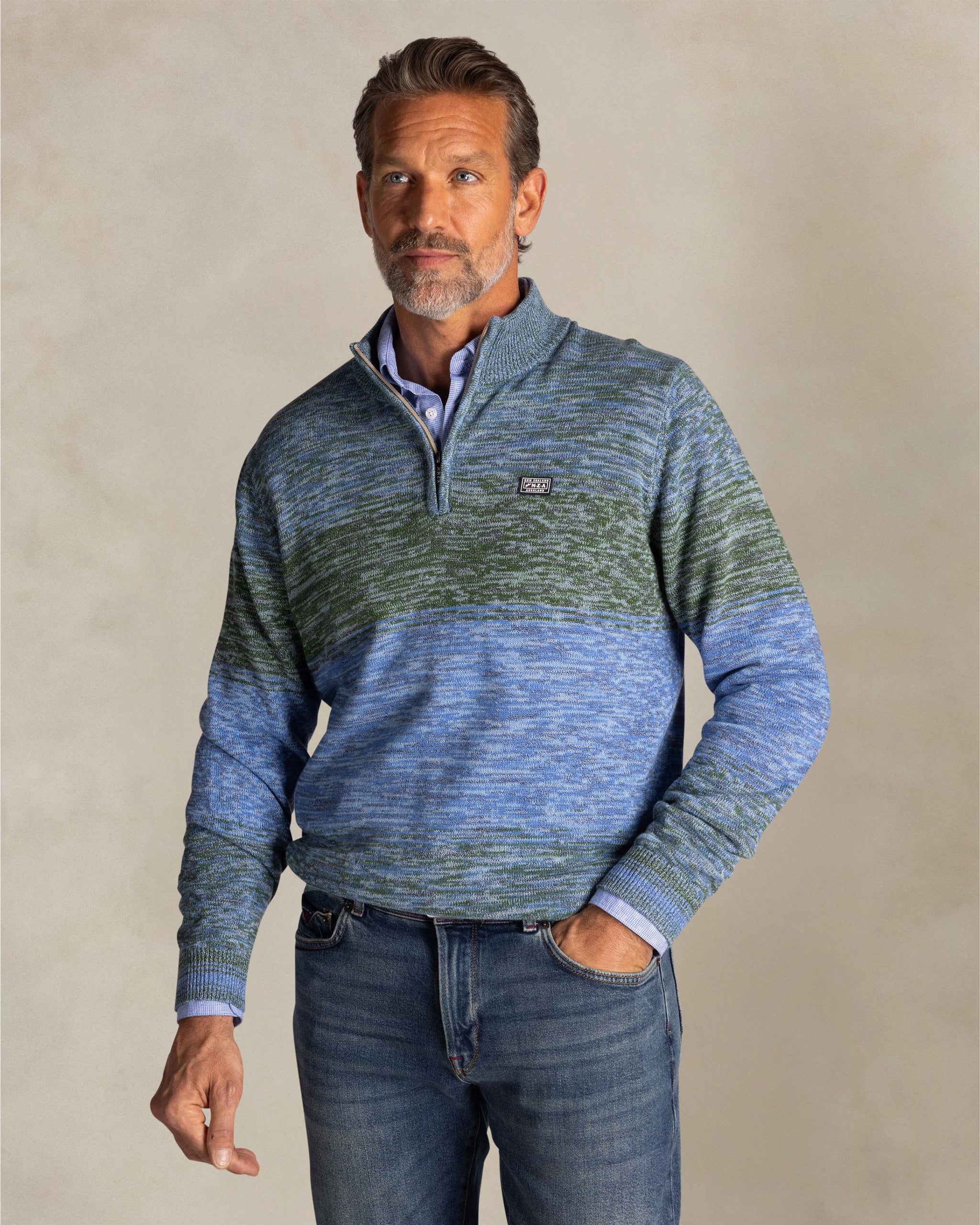 Jersey azul con media cremallera Jersey azul con media cremallera