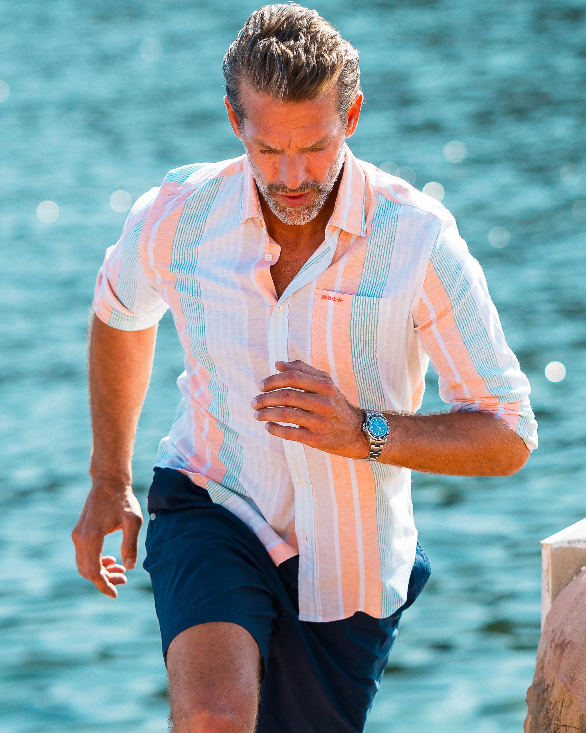 Orange and green striped linen shirt Orange and green striped linen shirt