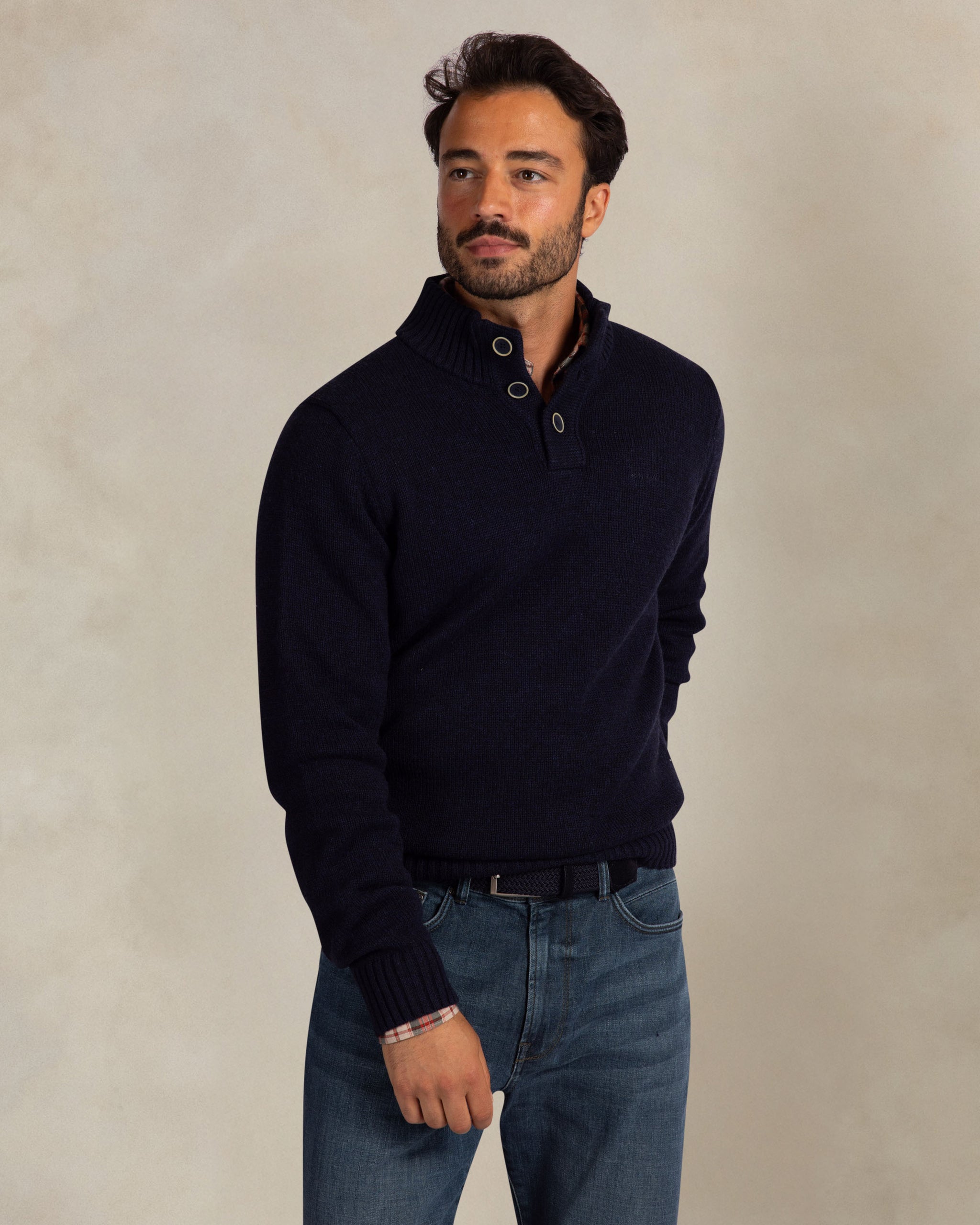Pull bleu en laine à demi-zip Pull bleu en laine à demi-zip