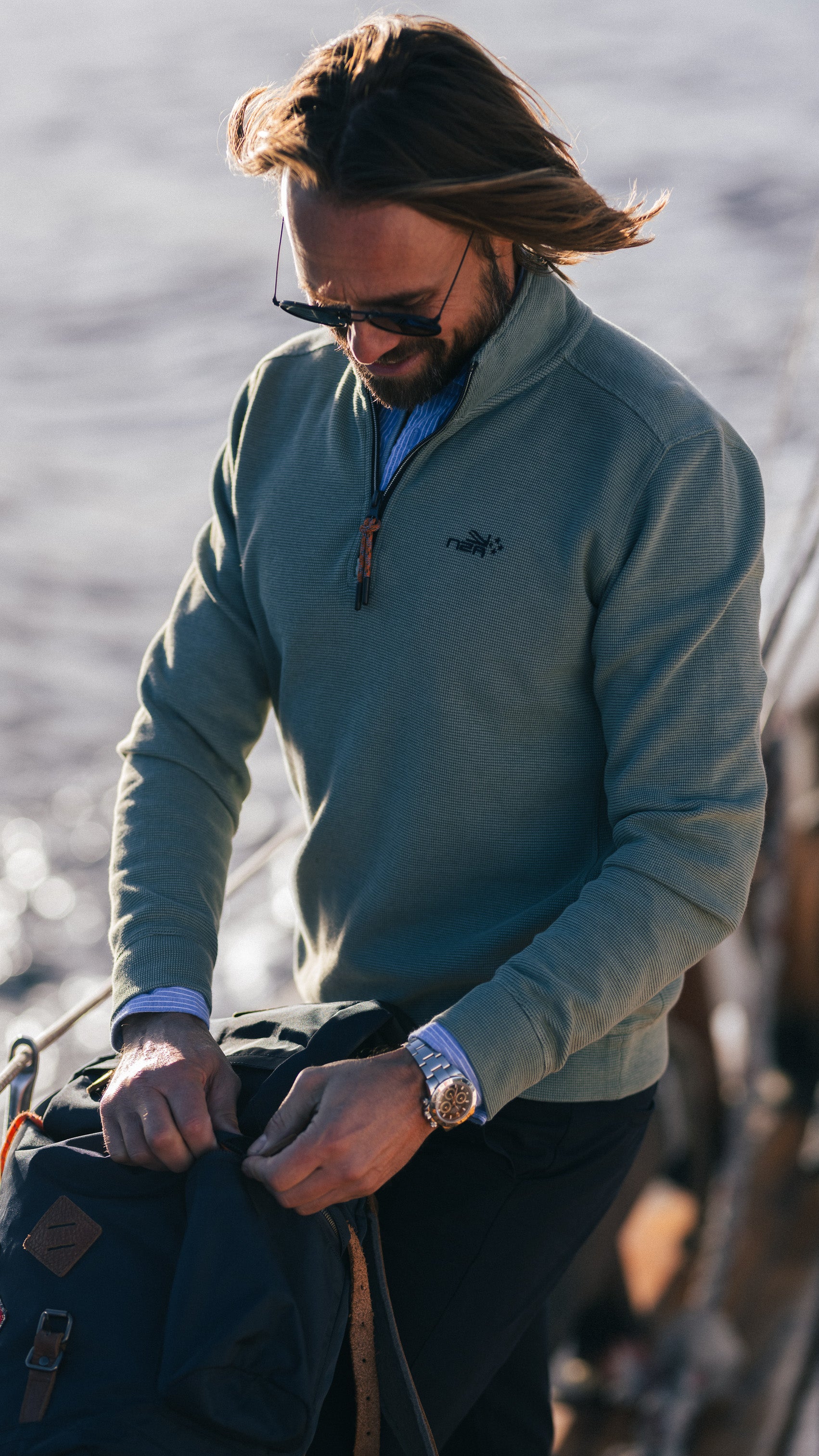 Groene sweater met halve rits - Pebble Green Groene sweater met halve rits - Pebble Green