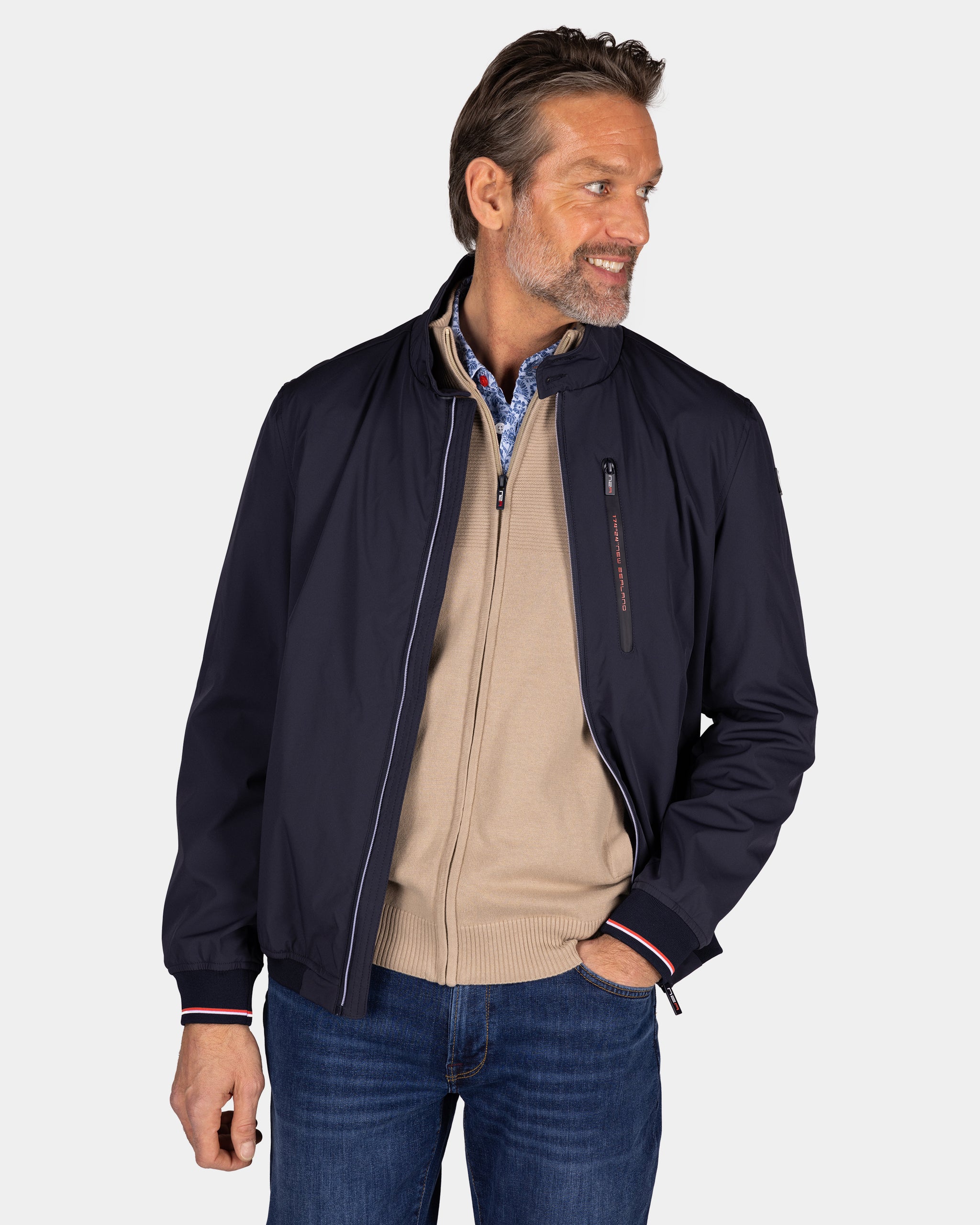 Navy bomber jacket with stretch Navy bomber jacket with stretch