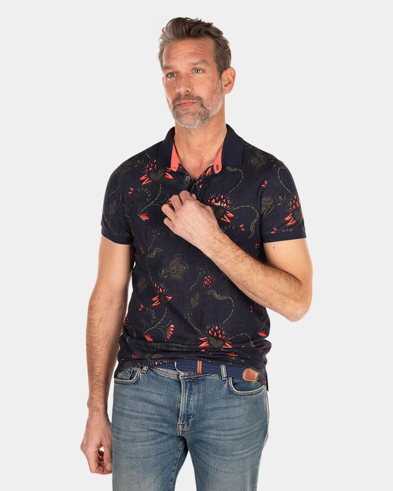 Navy polo with flower print - Traditional Navy Navy polo with flower print - Traditional Navy