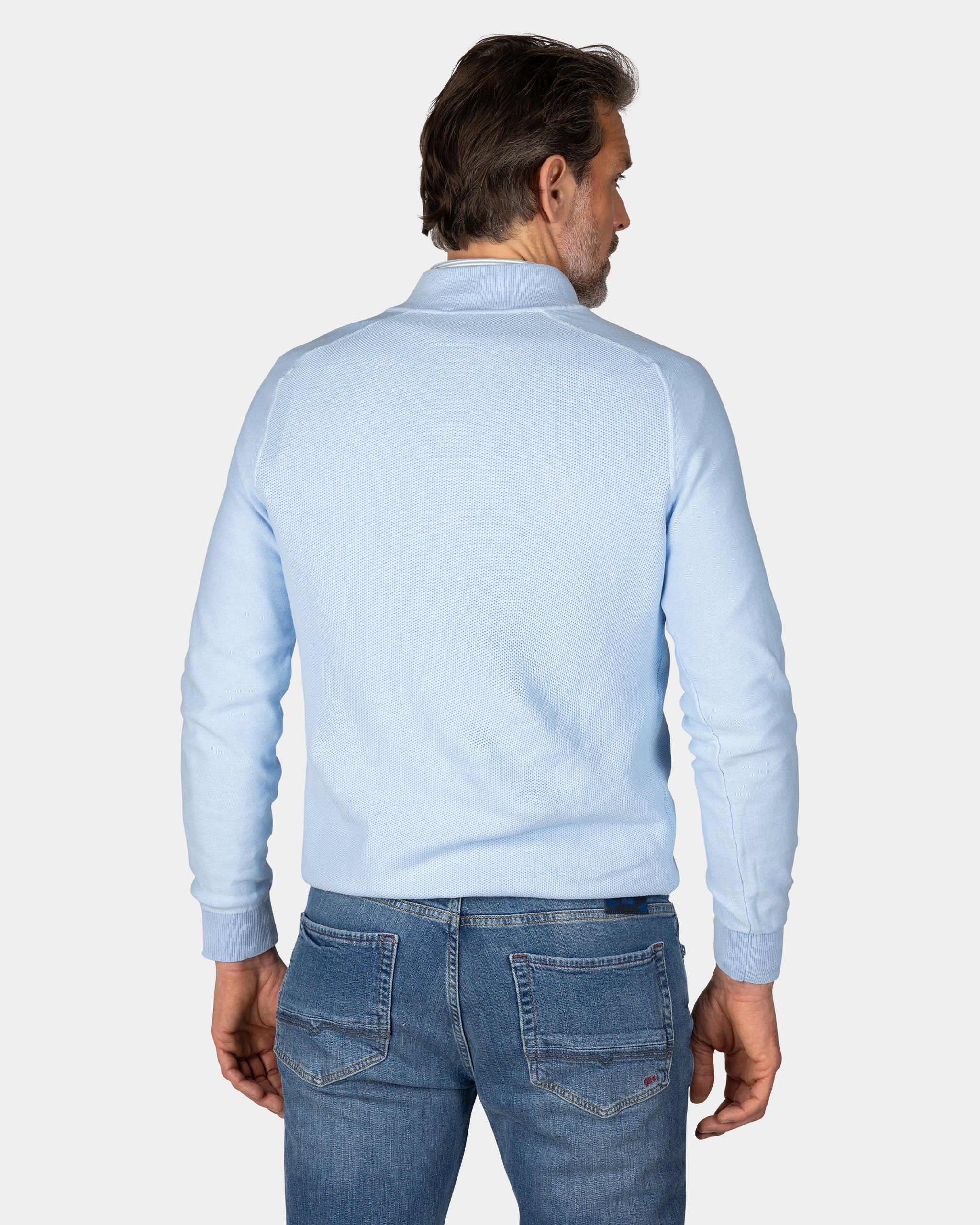 Pastellblauer Basic-Pullover mit halbem Reißverschluss Pastellblauer Basic-Pullover mit halbem Reißverschluss