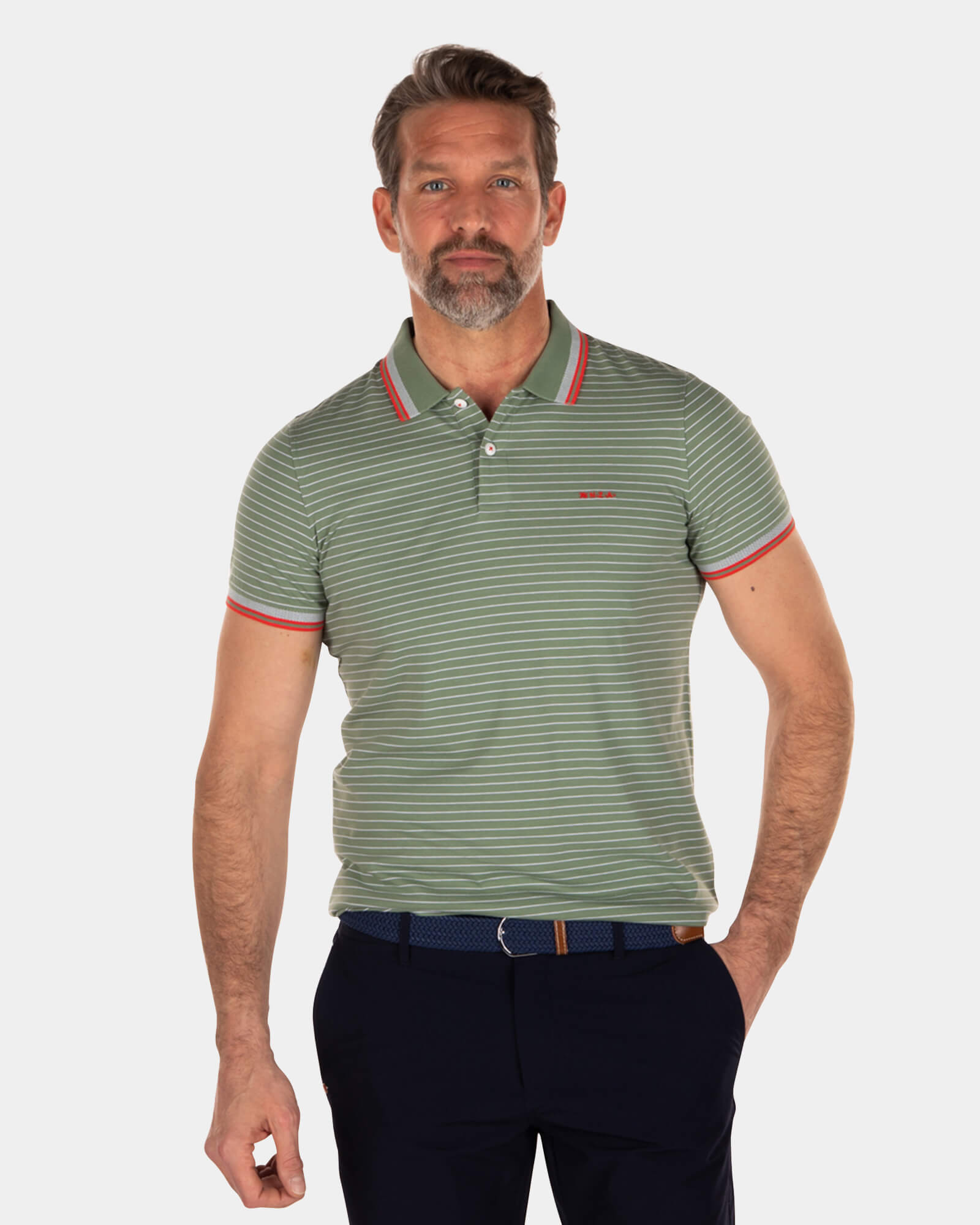 Gestreiftes Poloshirt aus Baumwolljersey - Active Army Gestreiftes Poloshirt aus Baumwolljersey - Active Army