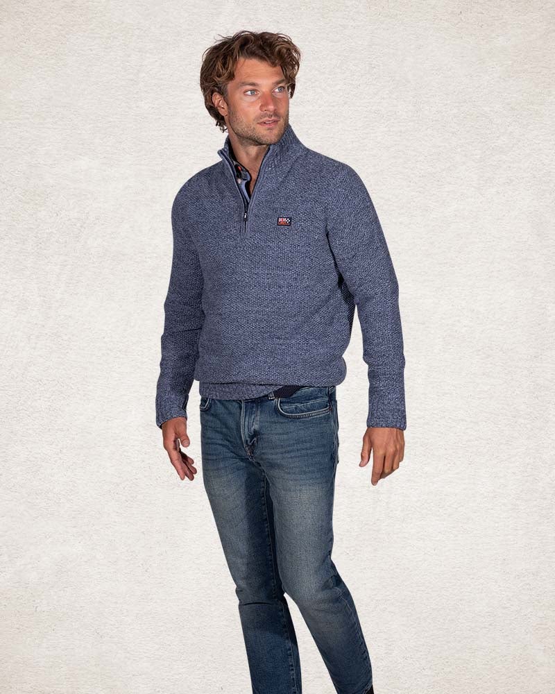 Knitted plain half zip pullover - Cloudy Blue