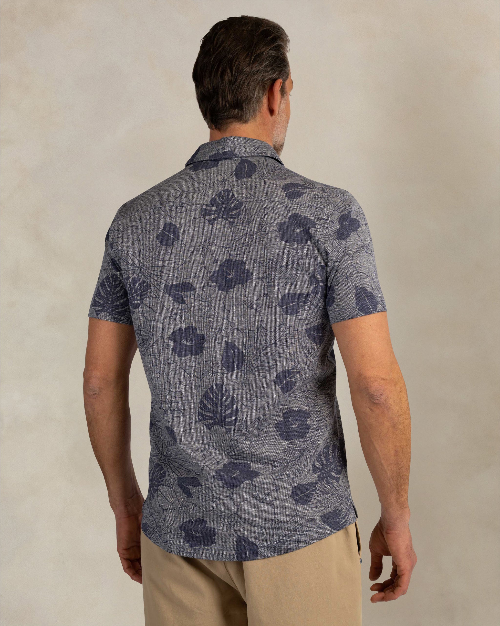 Blaues Leinenmischgewebe-Printhemd Blaues Leinenmischgewebe-Printhemd