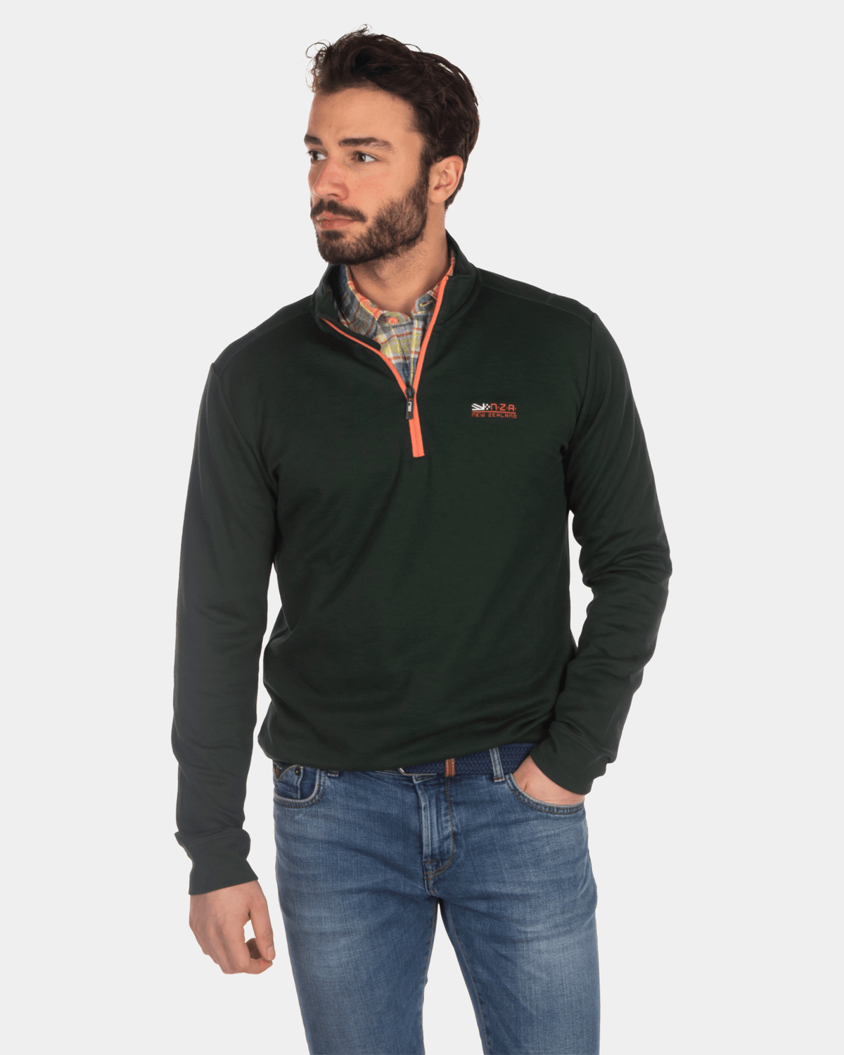 Schlichter Sweatshirt mit halbem Reißverschluss - Dark Pine