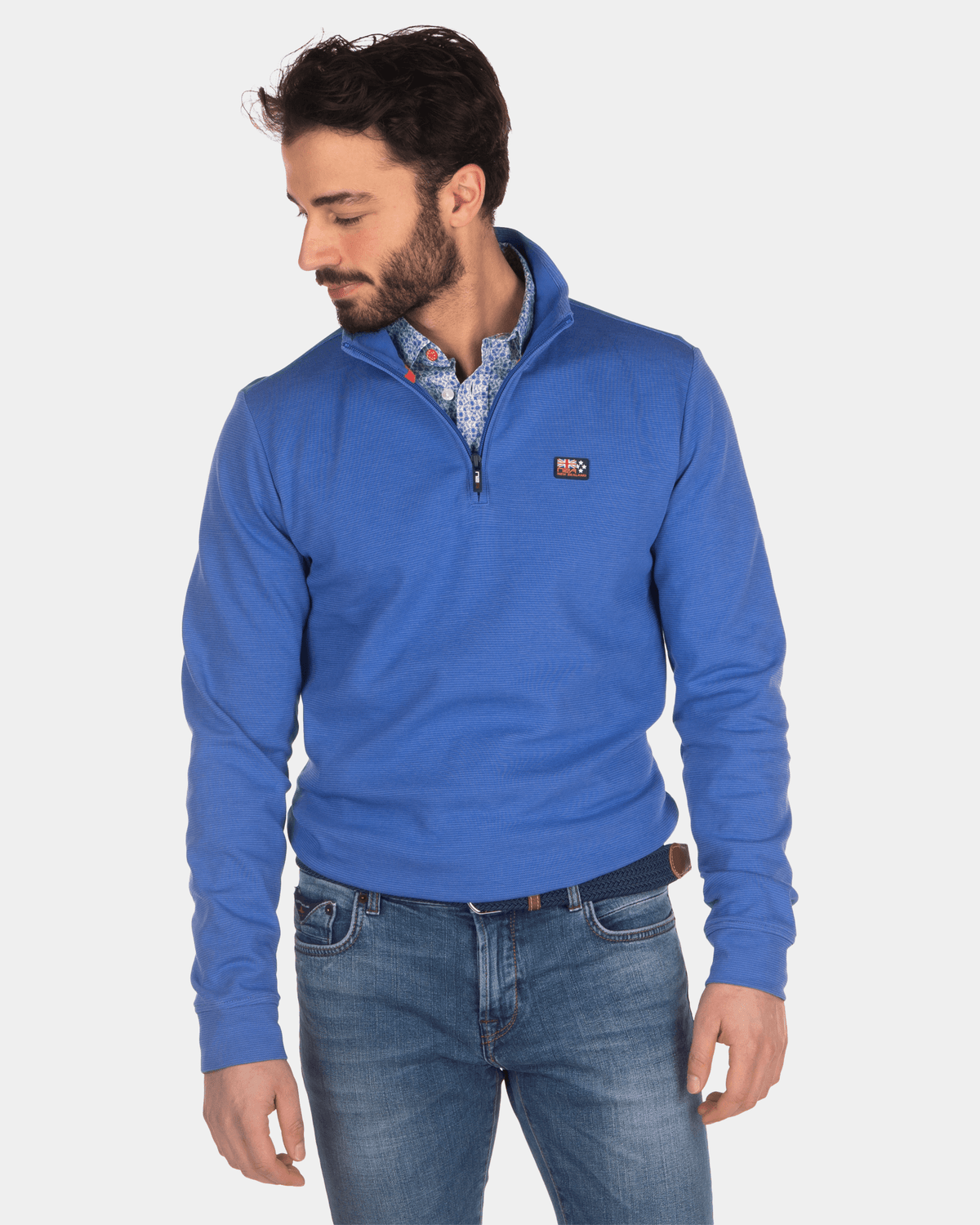 Einfarbiger Sweatshirt mit halbem Reißverschluss - Intense Cobalt