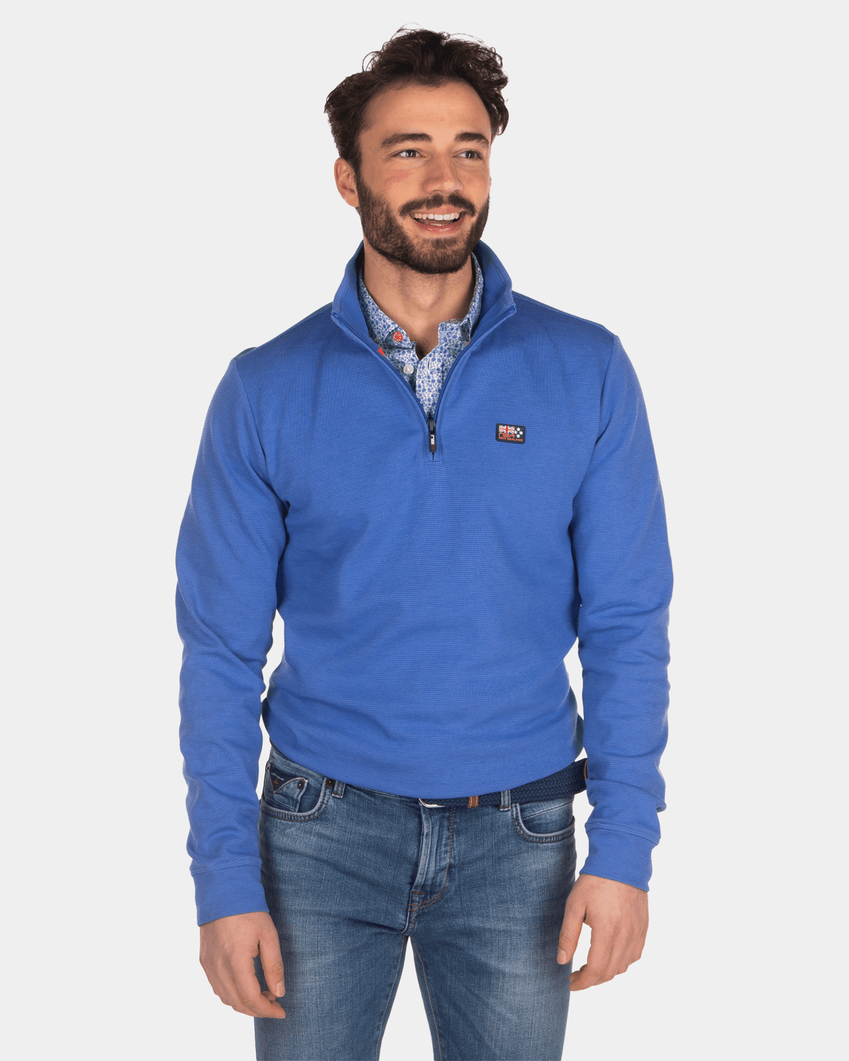 Einfarbiger Sweatshirt mit halbem Reißverschluss - Intense Cobalt