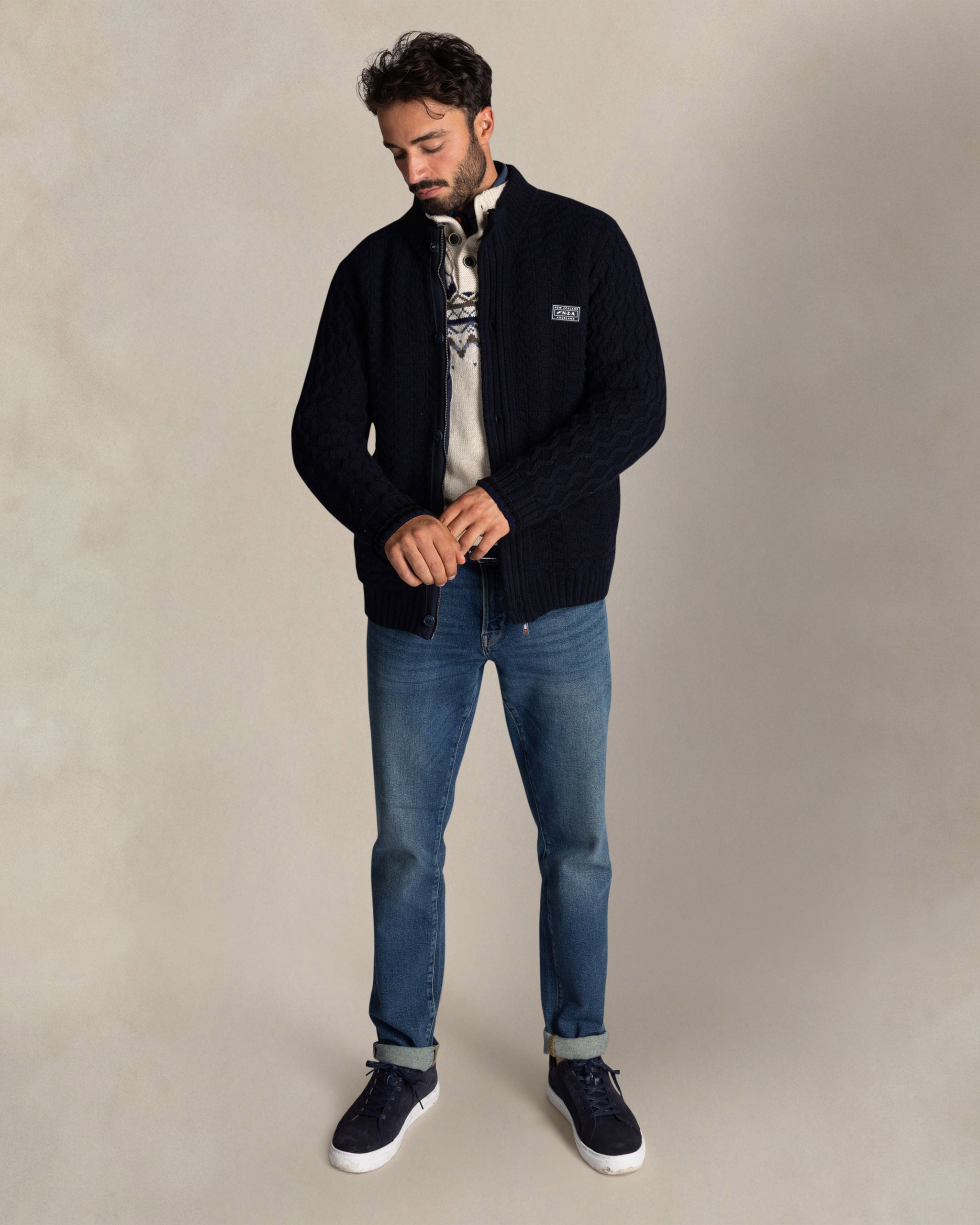 Cárdigan azul de lana con cremallera Cárdigan azul de lana con cremallera