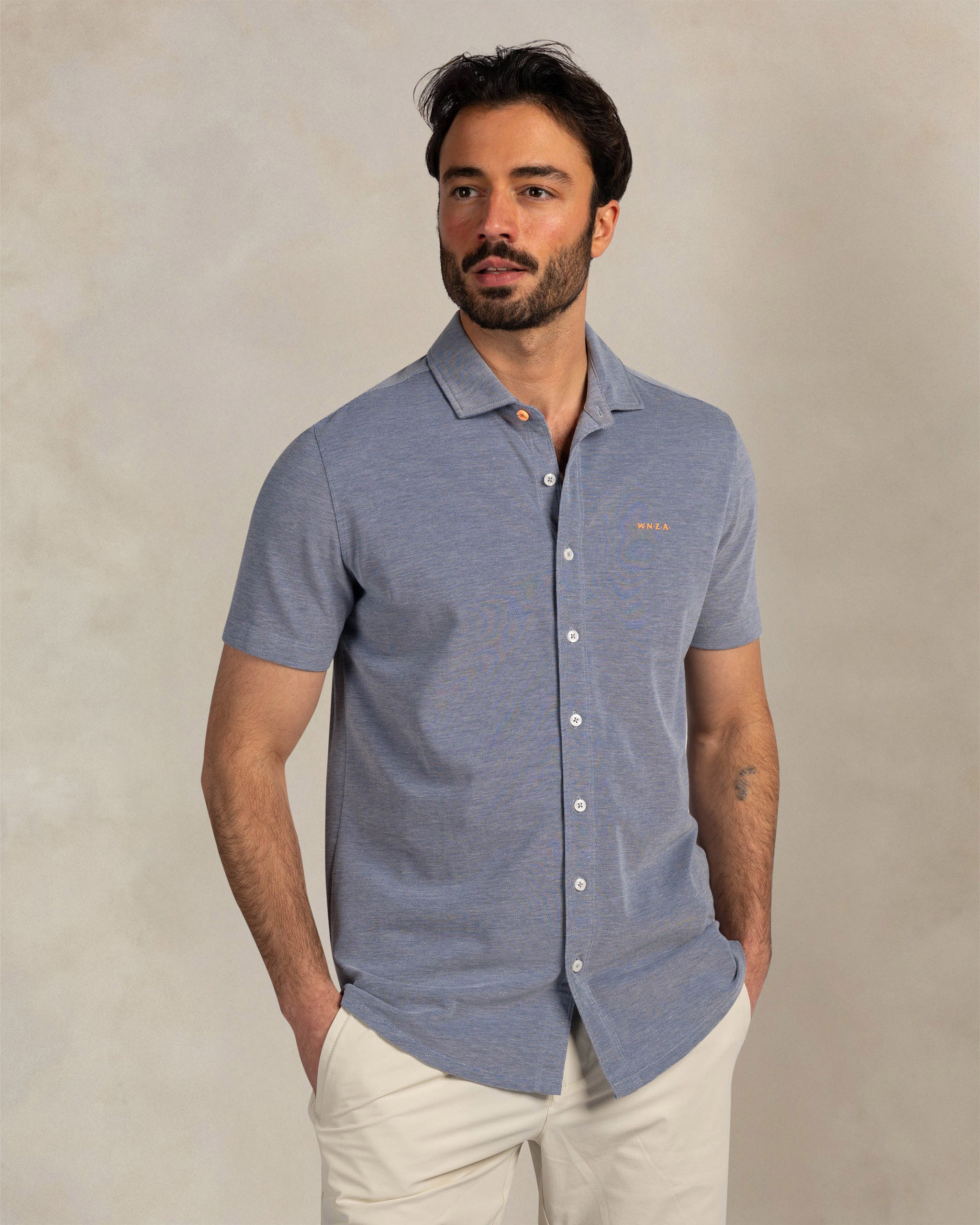 Chemise piqué en coton bleu Chemise piqué en coton bleu