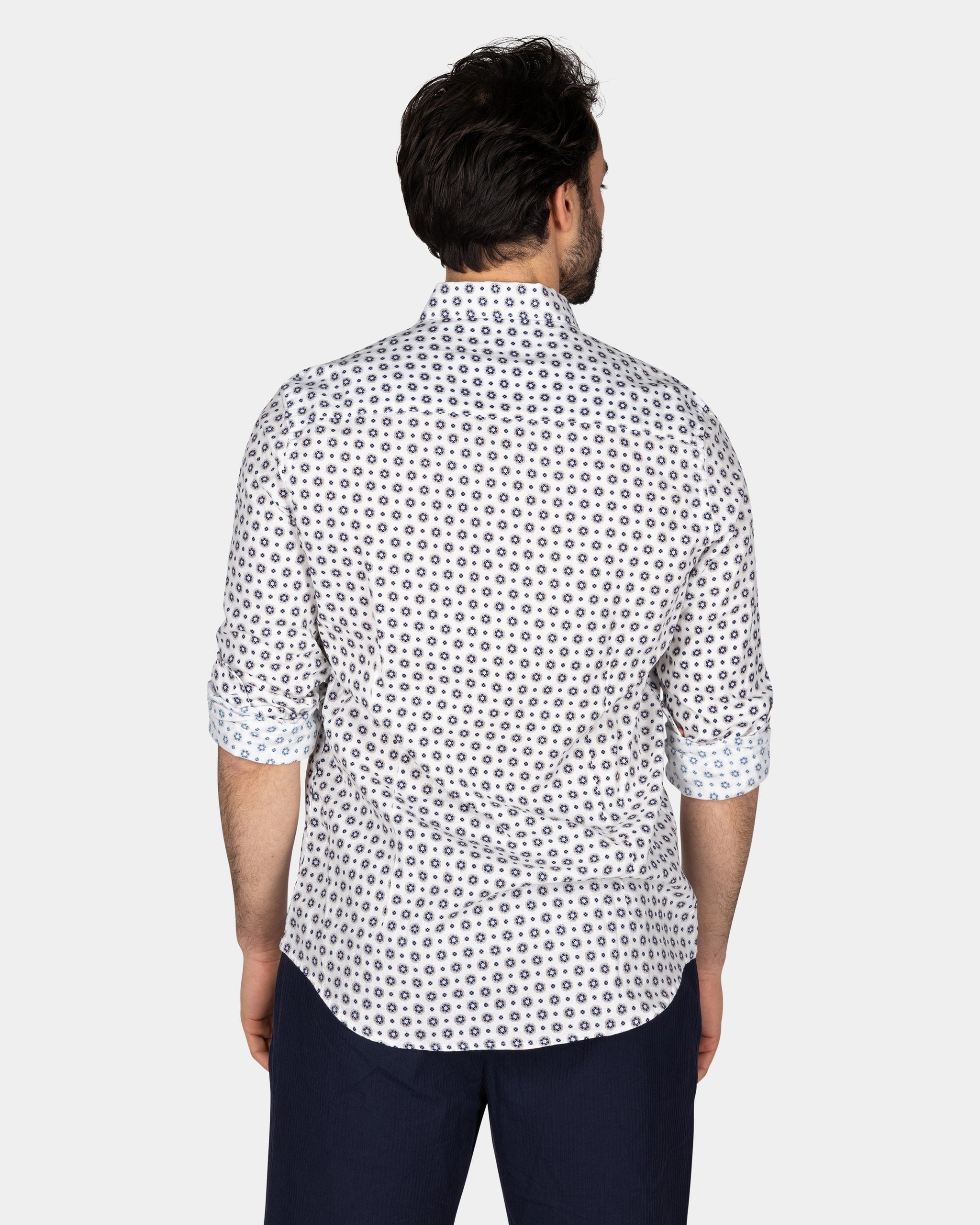 White Shirt with Blue Graphic Print White Shirt with Blue Graphic Print