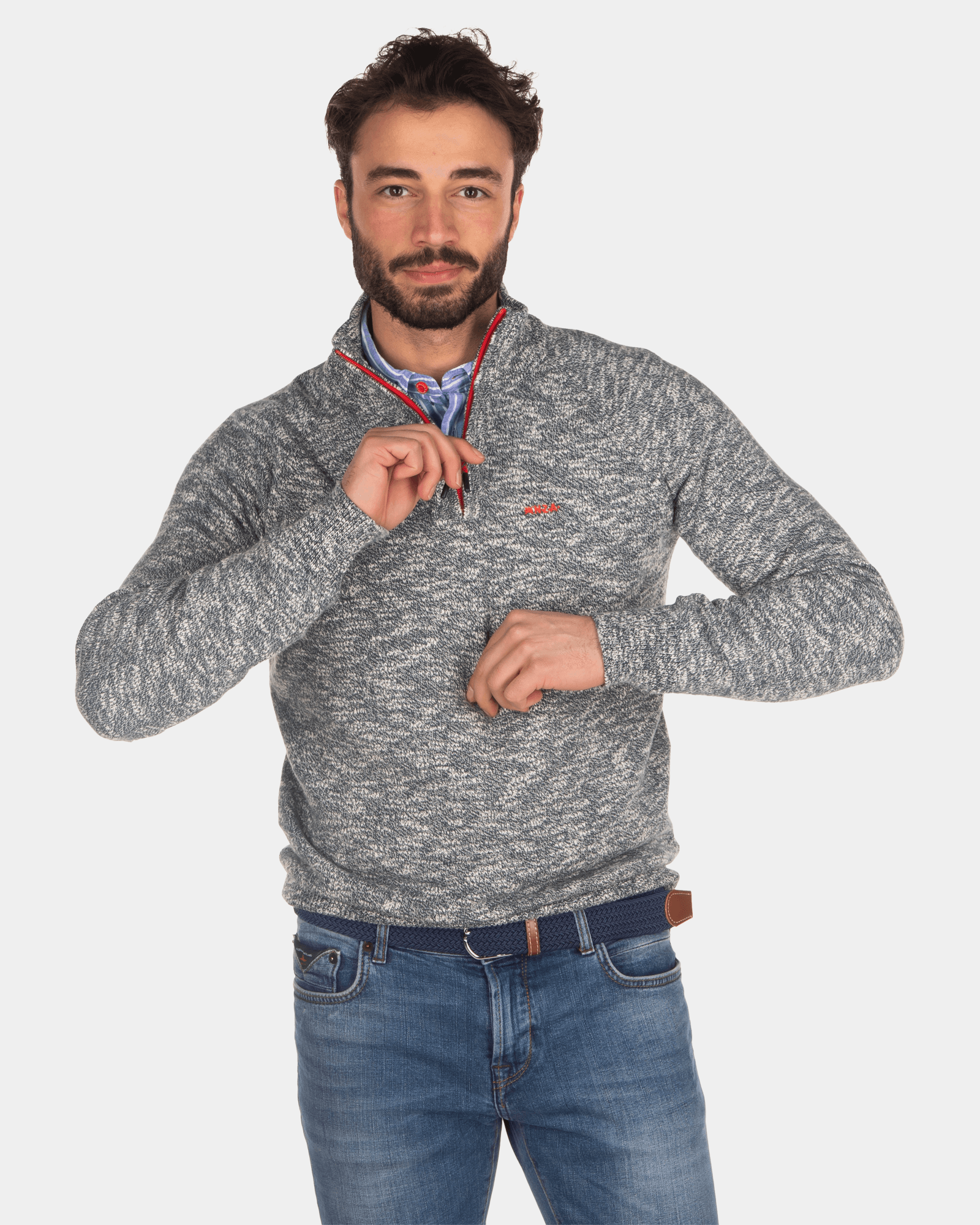 Effen trui met halve rits - Green Grey Effen trui met halve rits - Green Grey