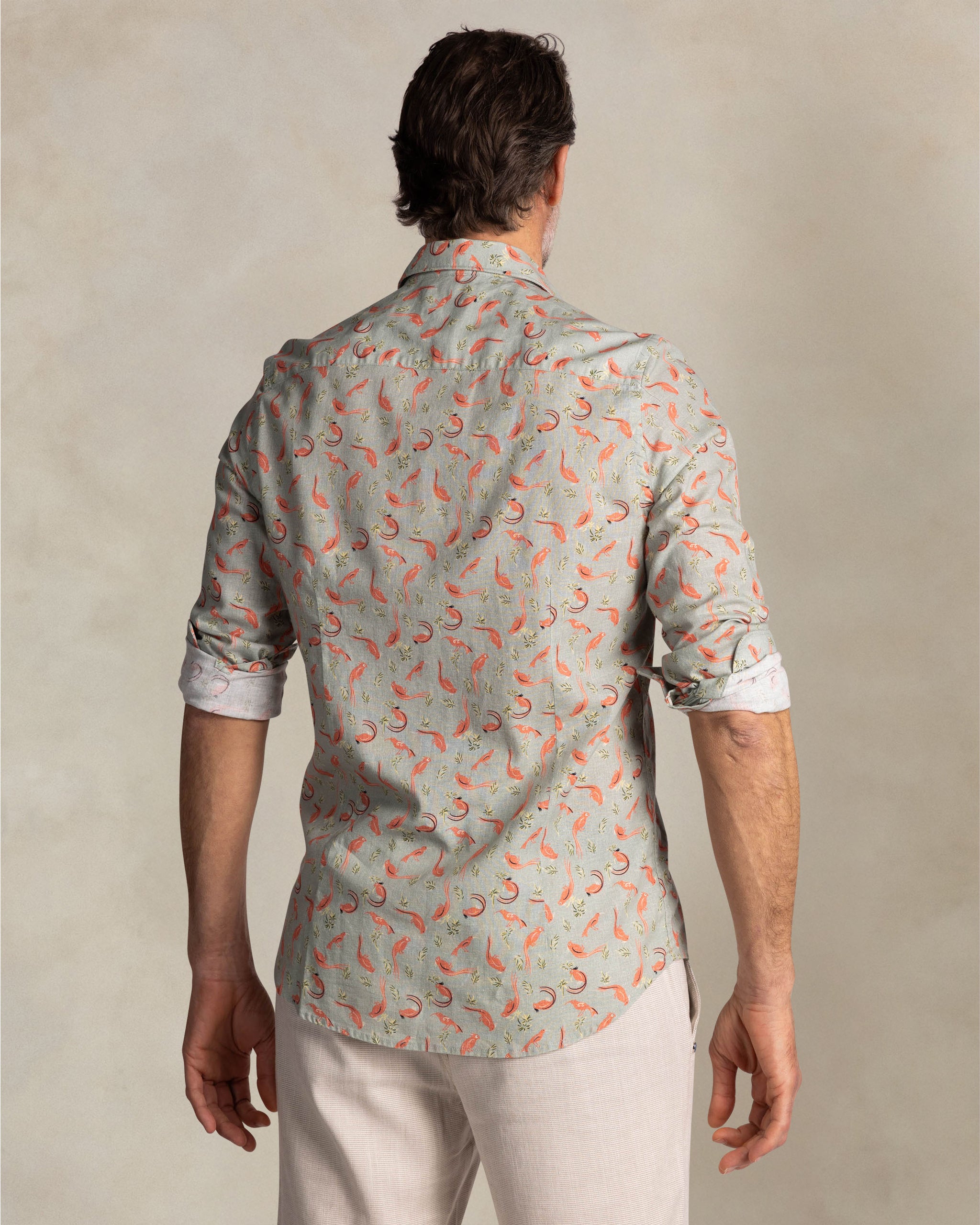 Taupe shirt with orange graphic print Taupe shirt with orange graphic print