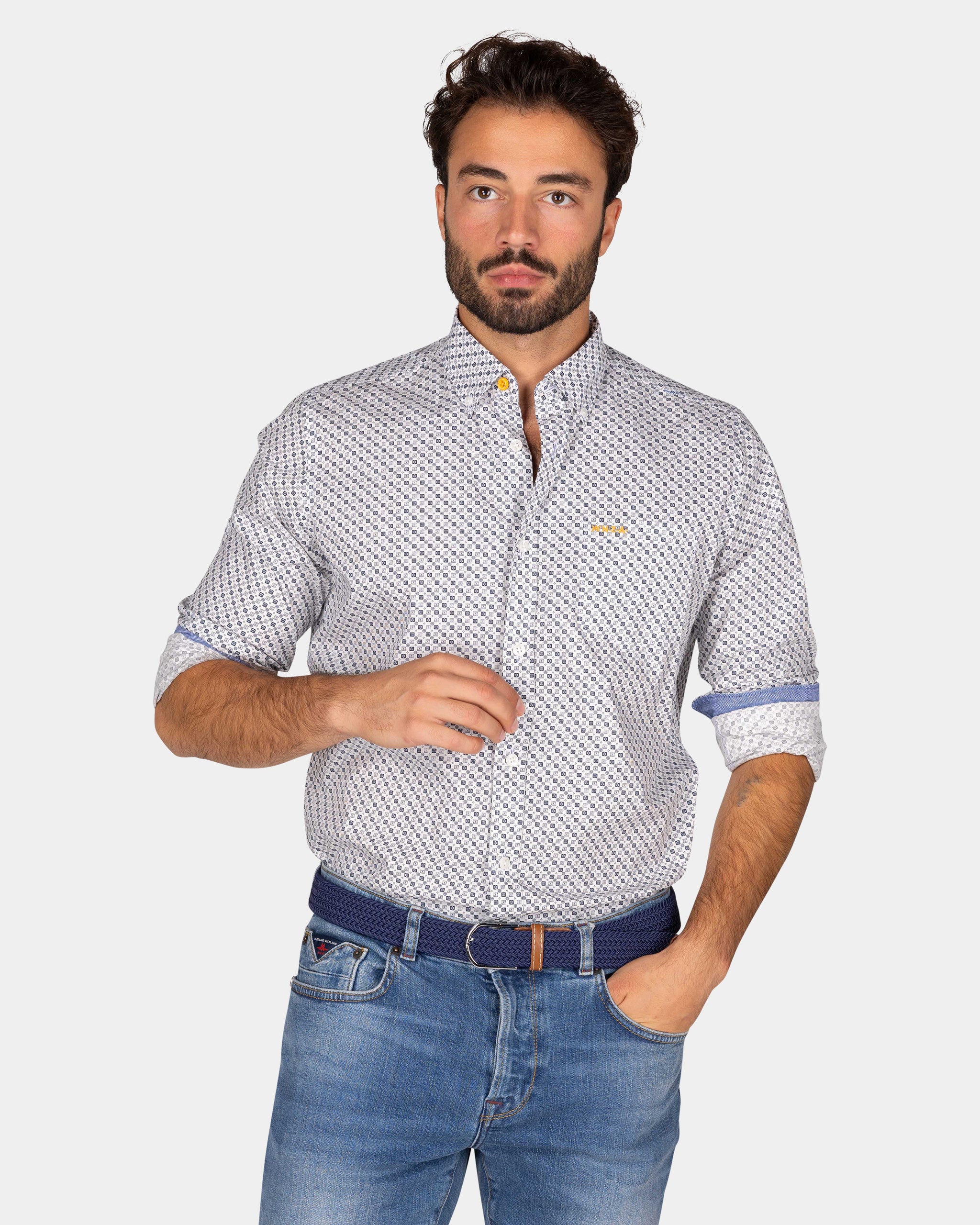 Camisa beige con pequeños puntos azules - Ecru Camisa beige con pequeños puntos azules - Ecru