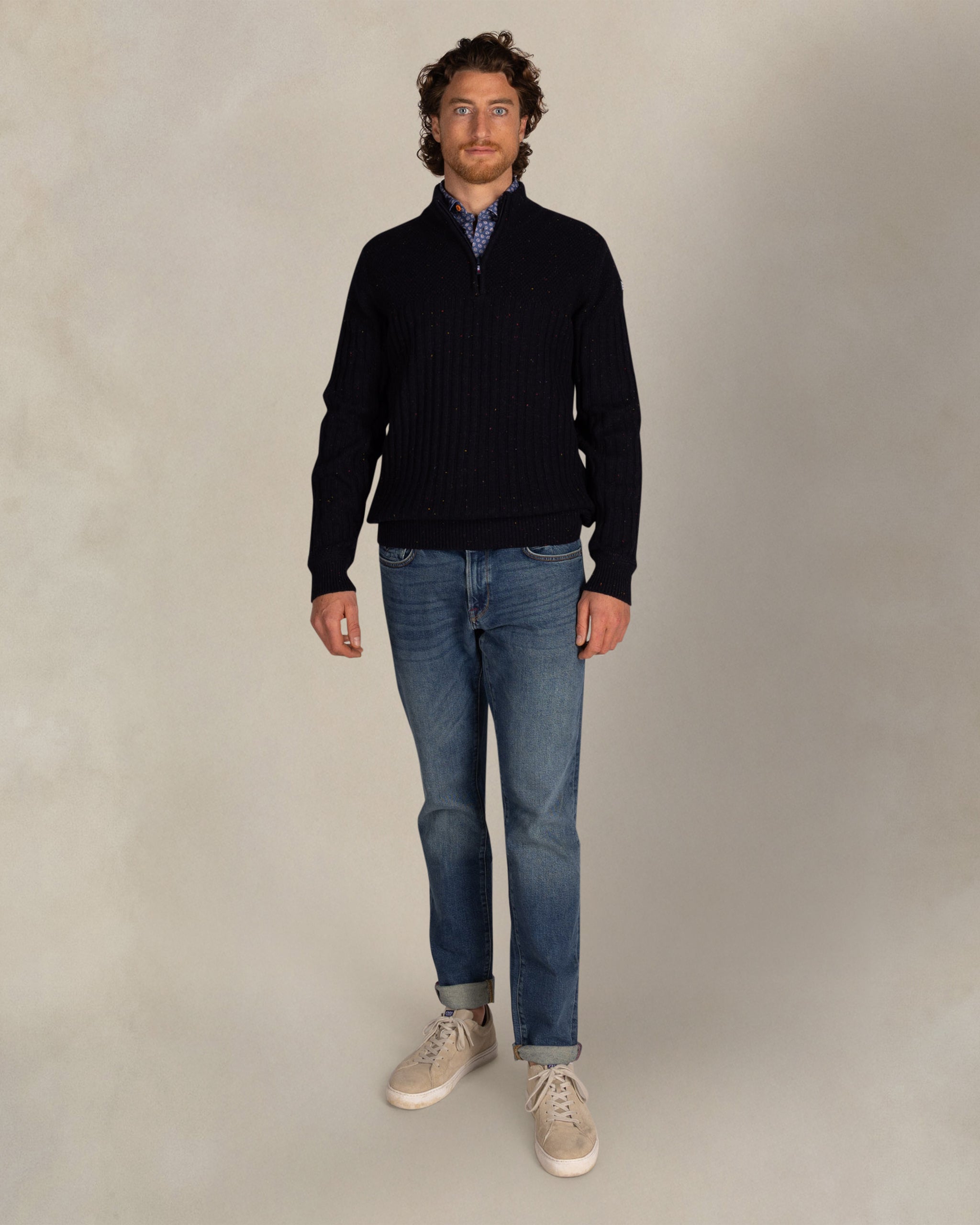 Blauwe wollen half zip trui Blauwe wollen half zip trui