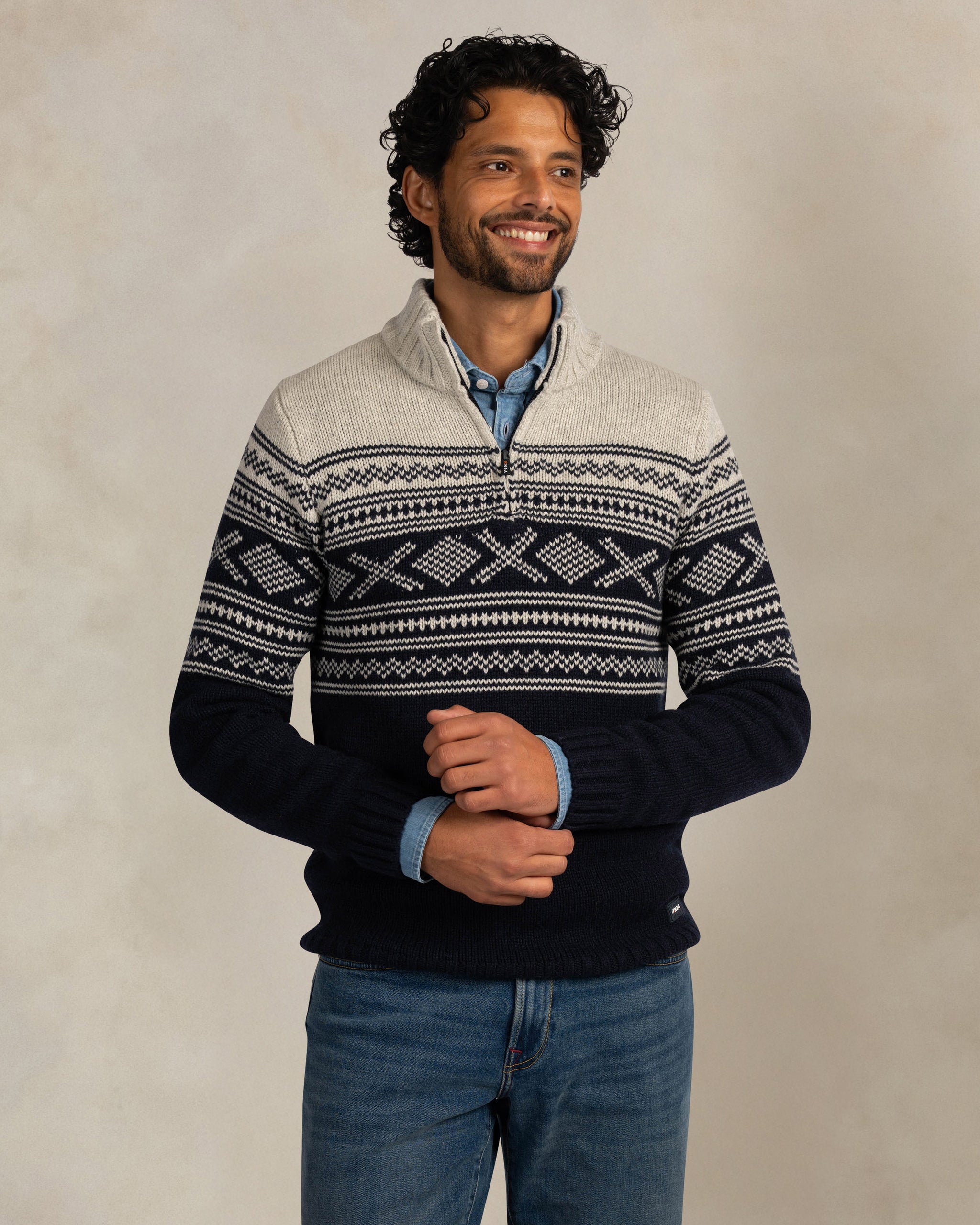 Dark blue chunky knit quarter zip pullover Dark blue chunky knit quarter zip pullover