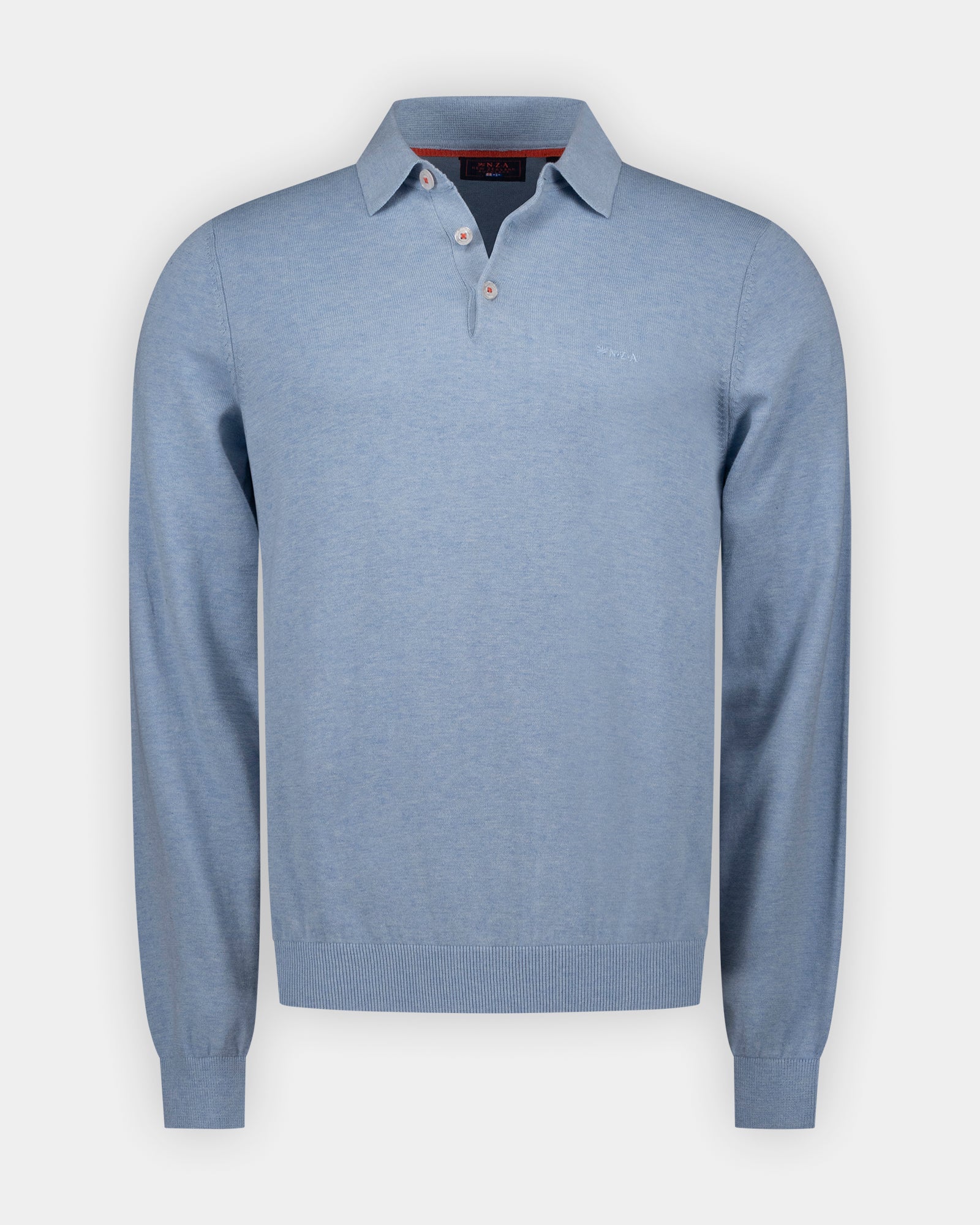 Polo azul de algodón de manga larga Polo azul de algodón de manga larga