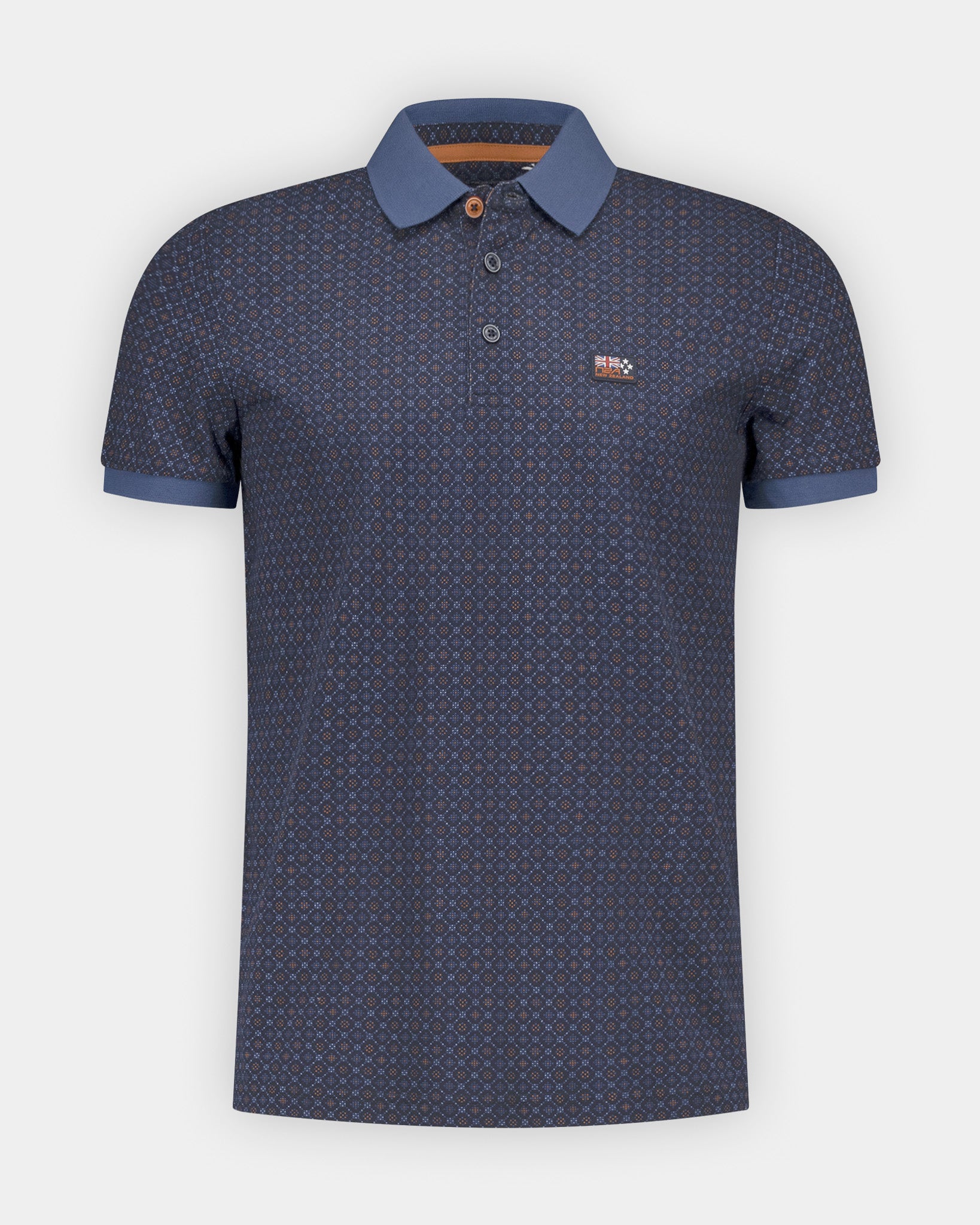 Blauwe katoenen polo met print Blauwe katoenen polo met print